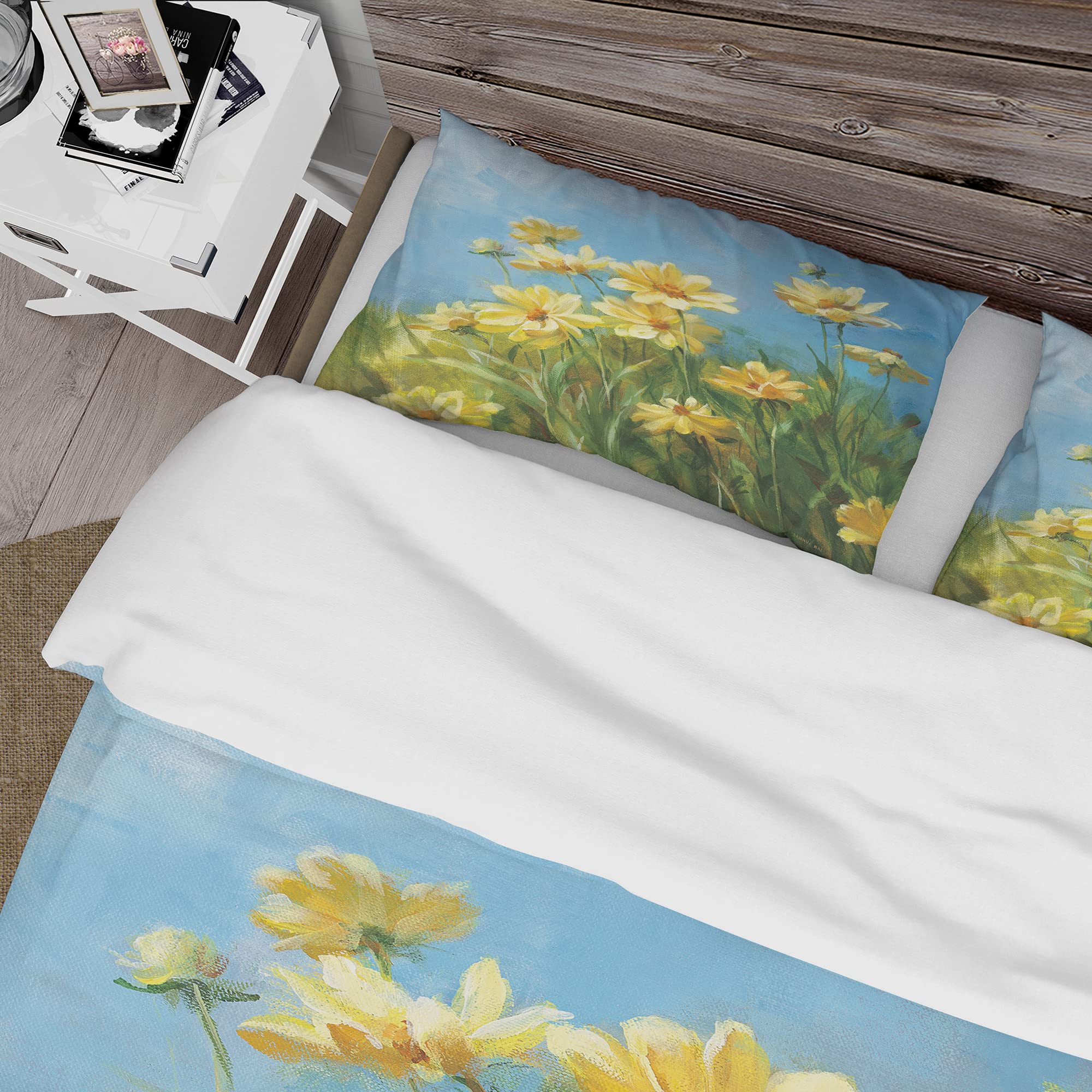 DesignQ Summer Field Traditional Blue Floral Duvet Cover Set Twin - 3 Piece All Season Bedding Set for Comfort & Style | Perfect for Guest Rooms, Dorms & Cozy Bedrooms