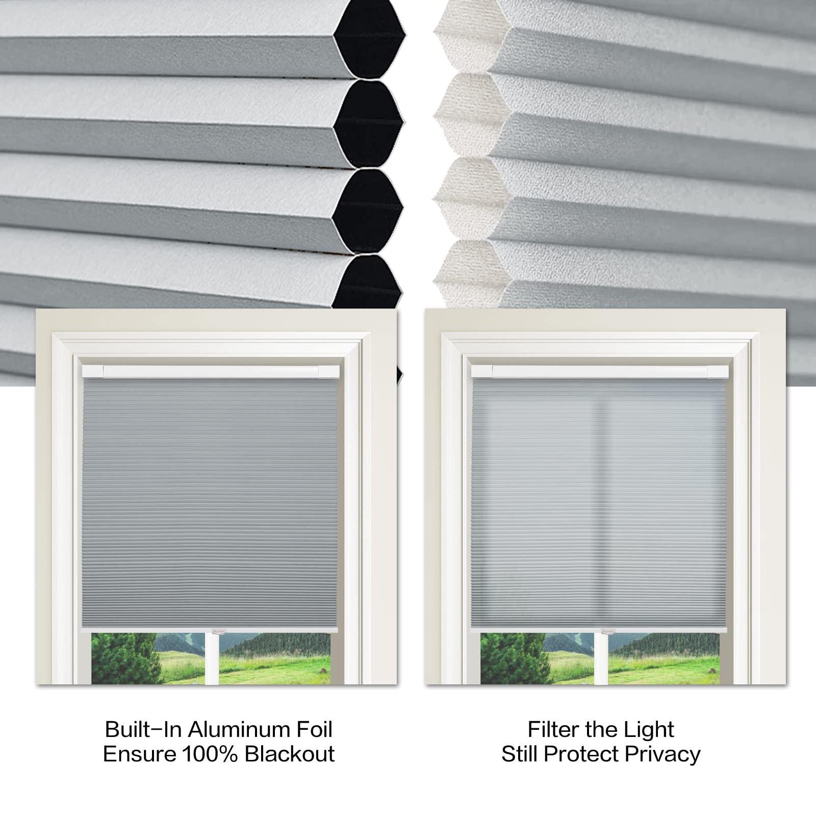 No Drill Cordless Honeycomb Window Blinds - Tile Blue Custom Cellular Shades with Tension Expansion, UV Protection & Privacy - Perfect for Home & Office Windows (Inside Mount Only) - Ideal for Bedrooms, Living Rooms & Workspaces