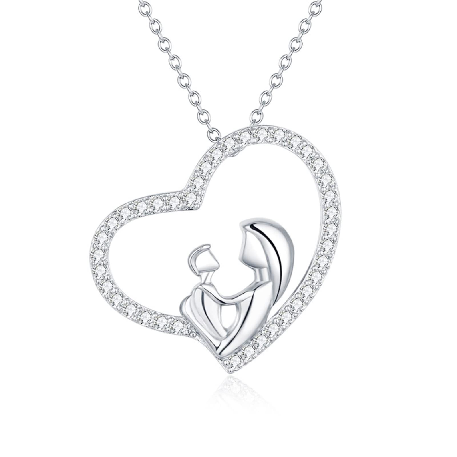 Personalized Silver Plated Zirconia Necklace - Heart Pendant Jewelry Gift for Mom from Daughter or Son | Birthday, Mother's Day, Anniversary Present | Perfect for Everyday Wear & Special Occasions