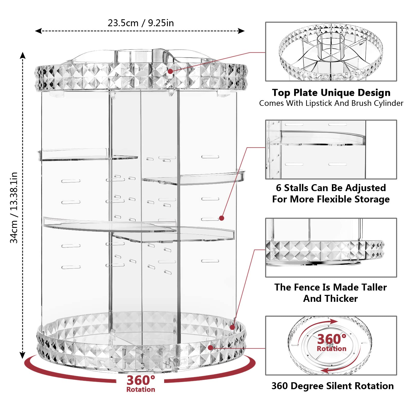 360 Degree Rotating Makeup Organizer - Clear Acrylic Cosmetic Display Case with 16 Slots | Spinning Vanity Storage Box for Lipstick, Perfume & Beauty Products | Perfect for Bedroom, Bathroom & Dressing Table Organization
