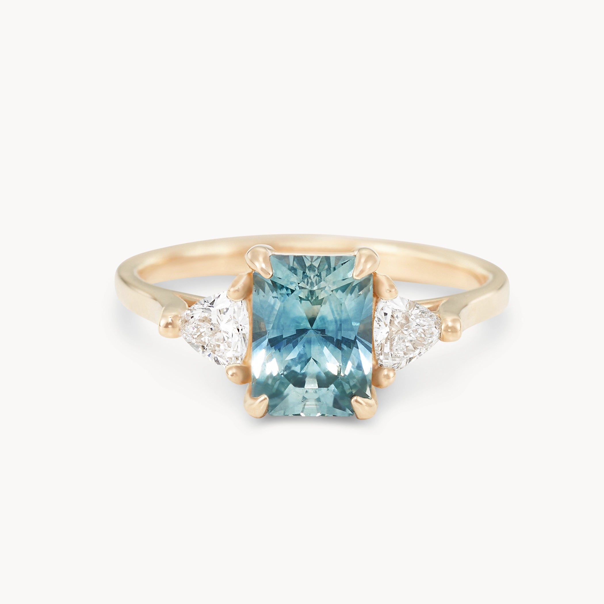 Twilight’s Whisper Unique 14K Yellow Gold Ring with Radiant Cut Sapphire – Perfect for Evening Galas, Weddings & Special Occasions