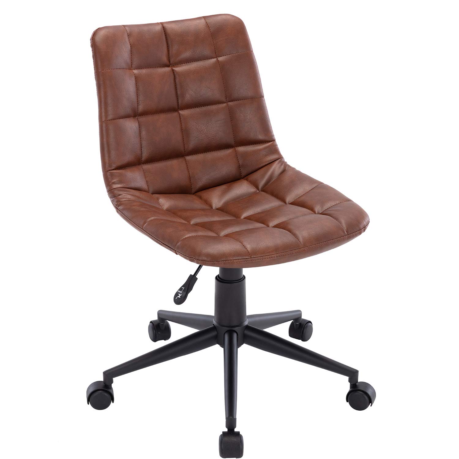 Ergonomic Small Home Office Chair - Adjustable Swivel Computer Desk Chair with PU Leather, Brown - Perfect for Study Room, Bedroom & Reception Areas