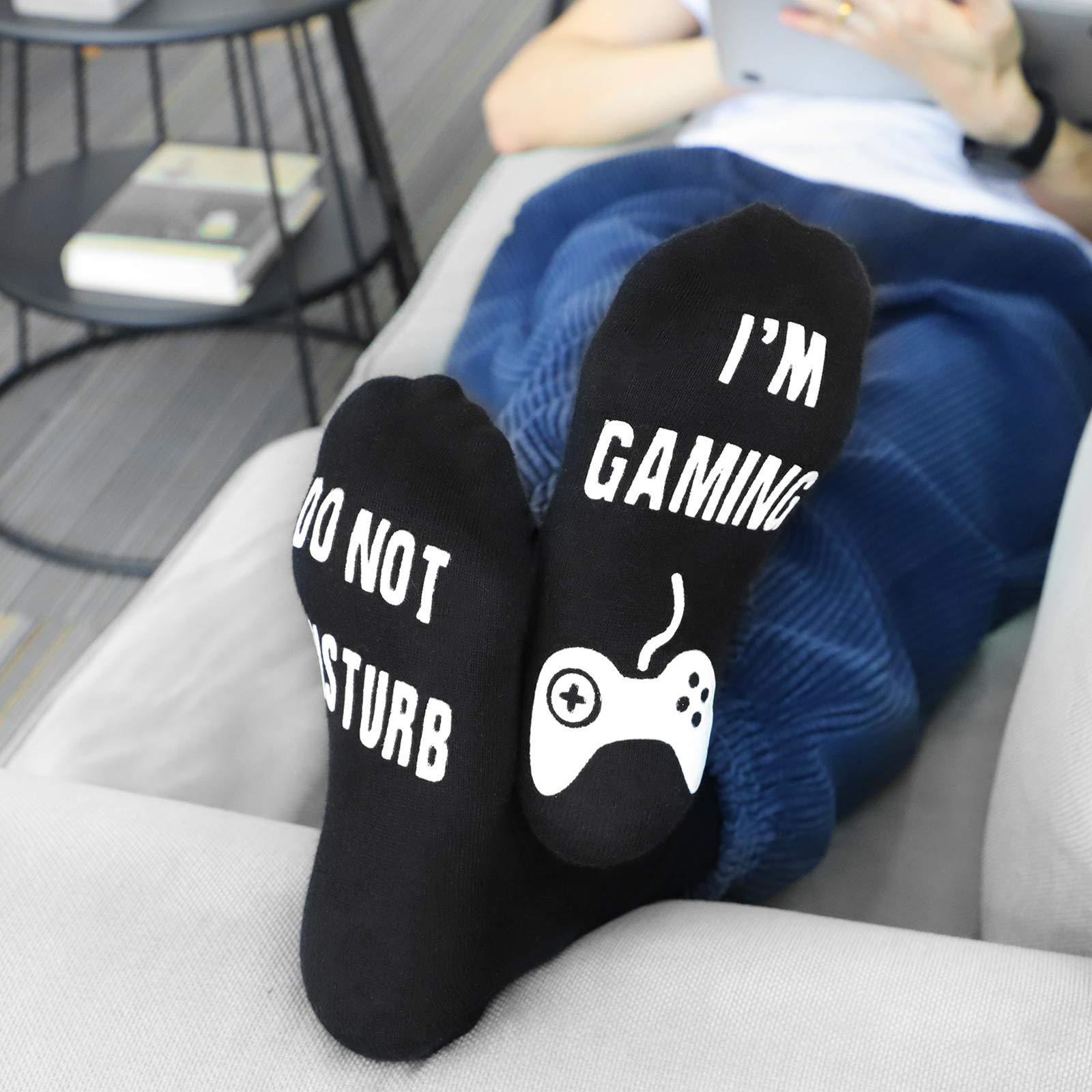 QAPIZM Do Not Disturb I'm Gaming Socks for Men - Funny Gamer Socks Gift for Boyfriend, Dad, Husband - Valentine's Day & Birthday Present - Perfect for Gaming Nights & Relaxing at Home