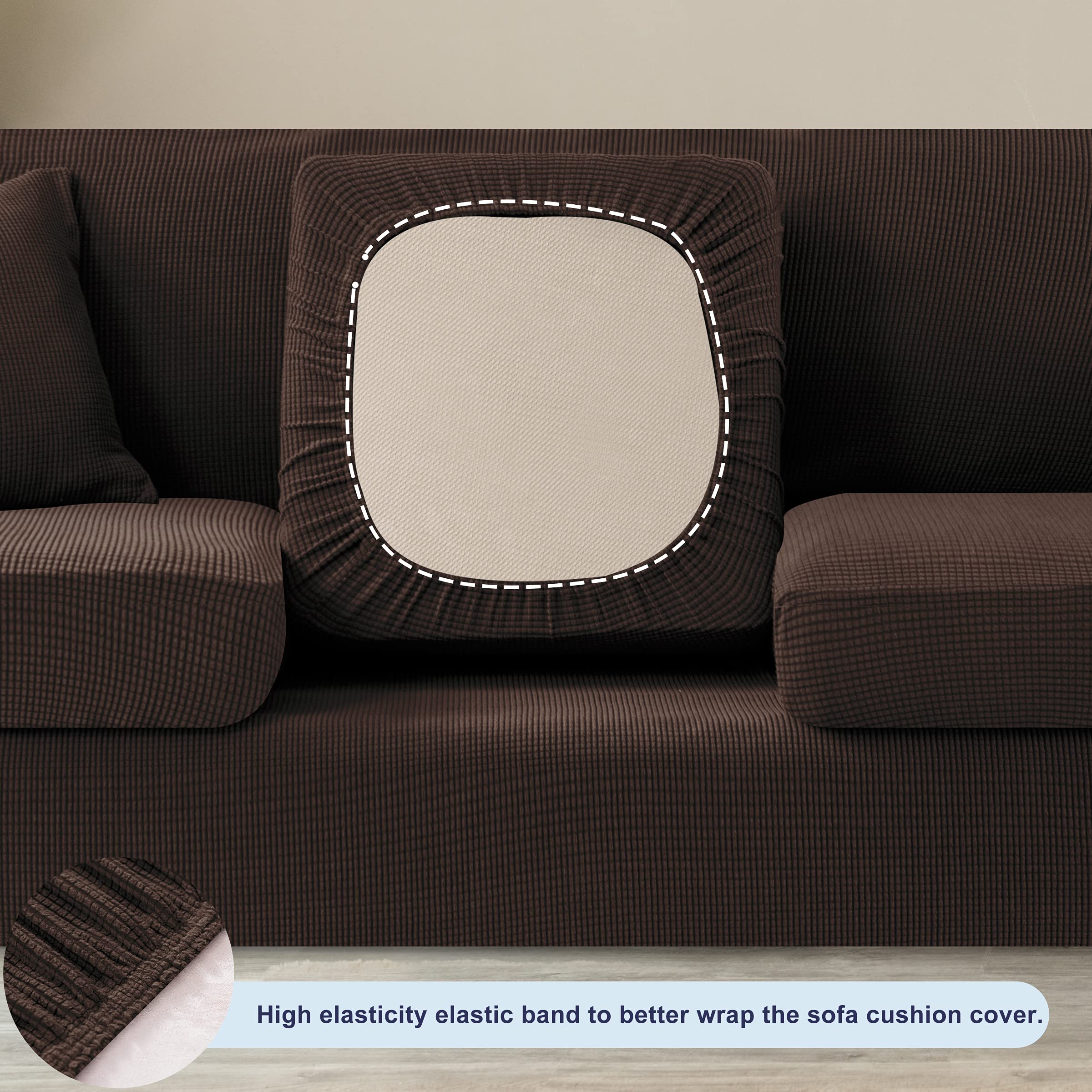 SUBRTEX Sofa Slipcover with Separate Cushion Covers - Stretchable 1-Seater & 3-Seater Couch Protector for Pets & Kids (Small/Large, Chocolate Brown) - Perfect for Living Room Furniture Protection & Home Decor