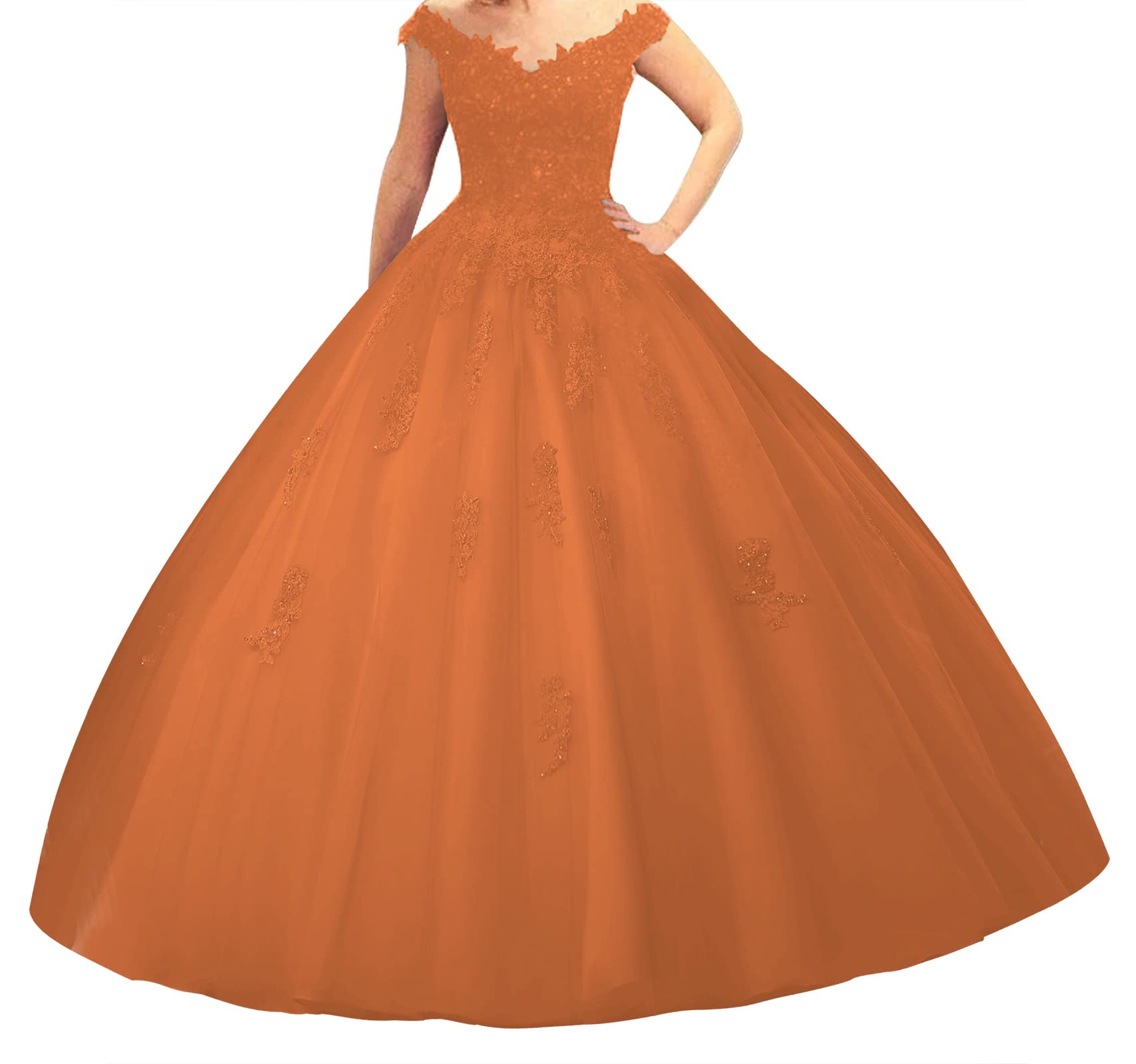 Elegant Off Shoulder Lace Ball Gown Prom Dress for Quinceañera & Formal Evening Events - Long Tulle Formal Gown for Homecoming, Wedding Guest & Special Occasions