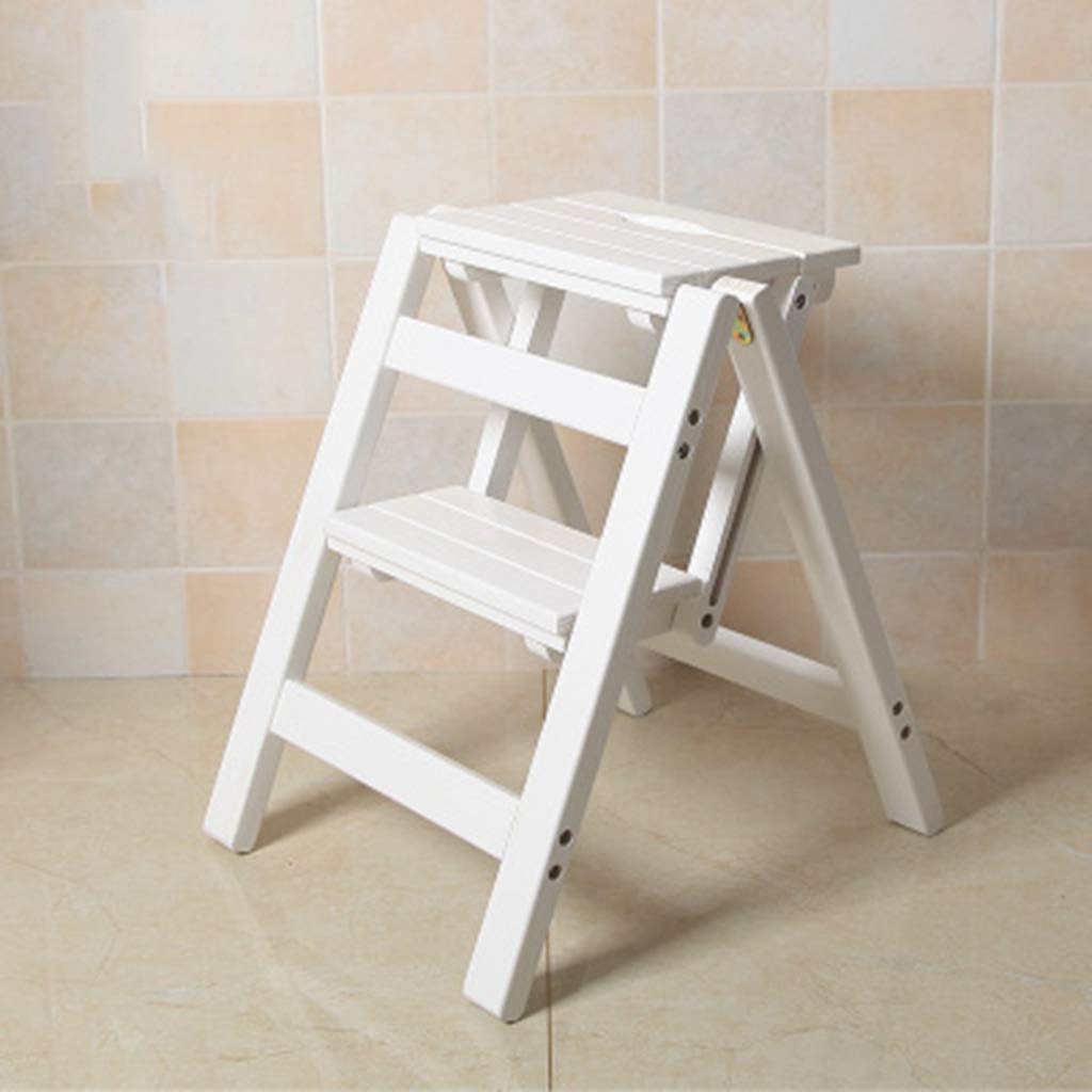 TTWUJIN Foldable Wooden Step Stool Ladder - Portable, Multifunctional Safety Stool for Kitchen, Home, Office - Perfect as Step Stool, Seat, Shelf or Storage Organizer