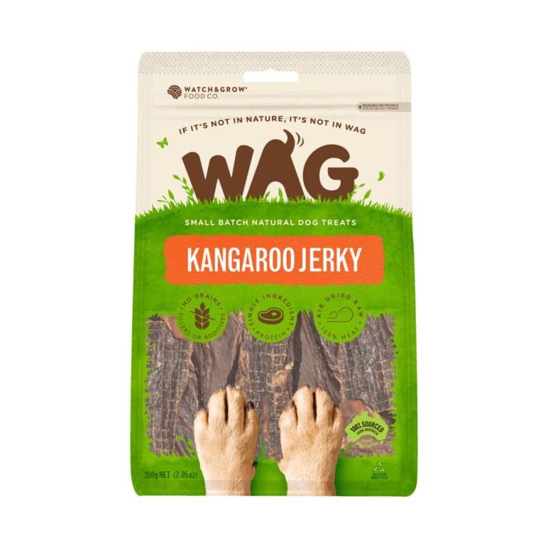 Premium WAG Kangaroo Jerky Air-Dried Dog Treats - 200g Grain-Free, High-Protein Natural Chews for Dogs - Perfect for Training, Rewards & Dental Health