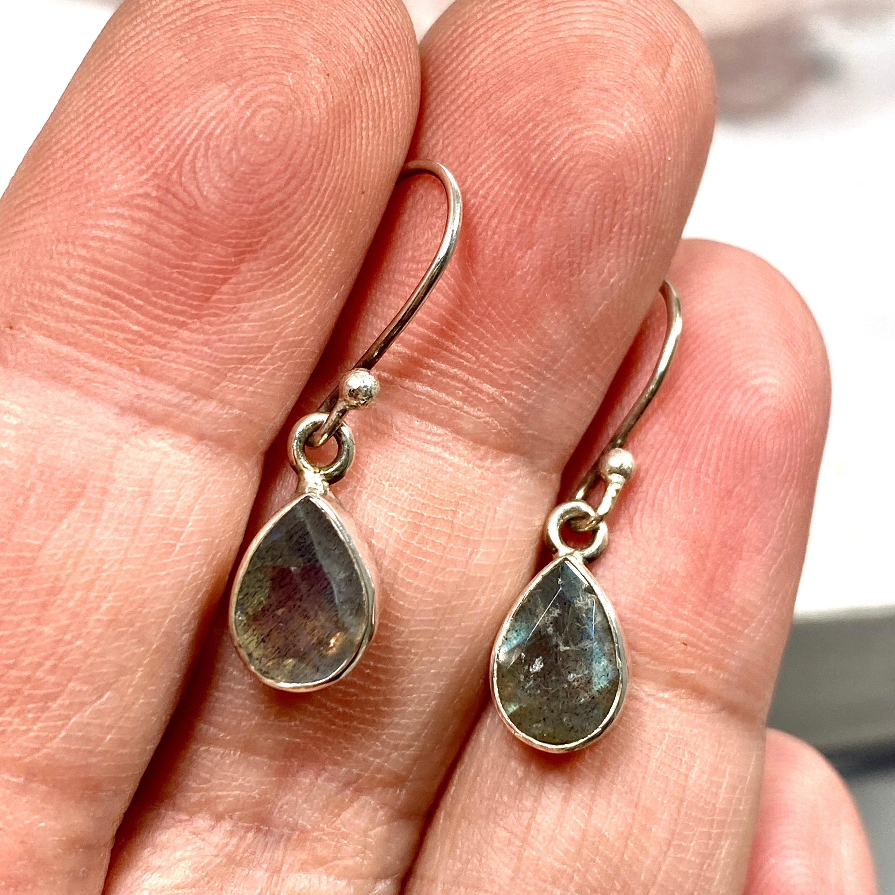 Labradorite Teardrop Faceted Earrings R2363 LBD - Elegant Crystal Dangle Earrings for Women, Perfect for Evening Parties & Special Occasions