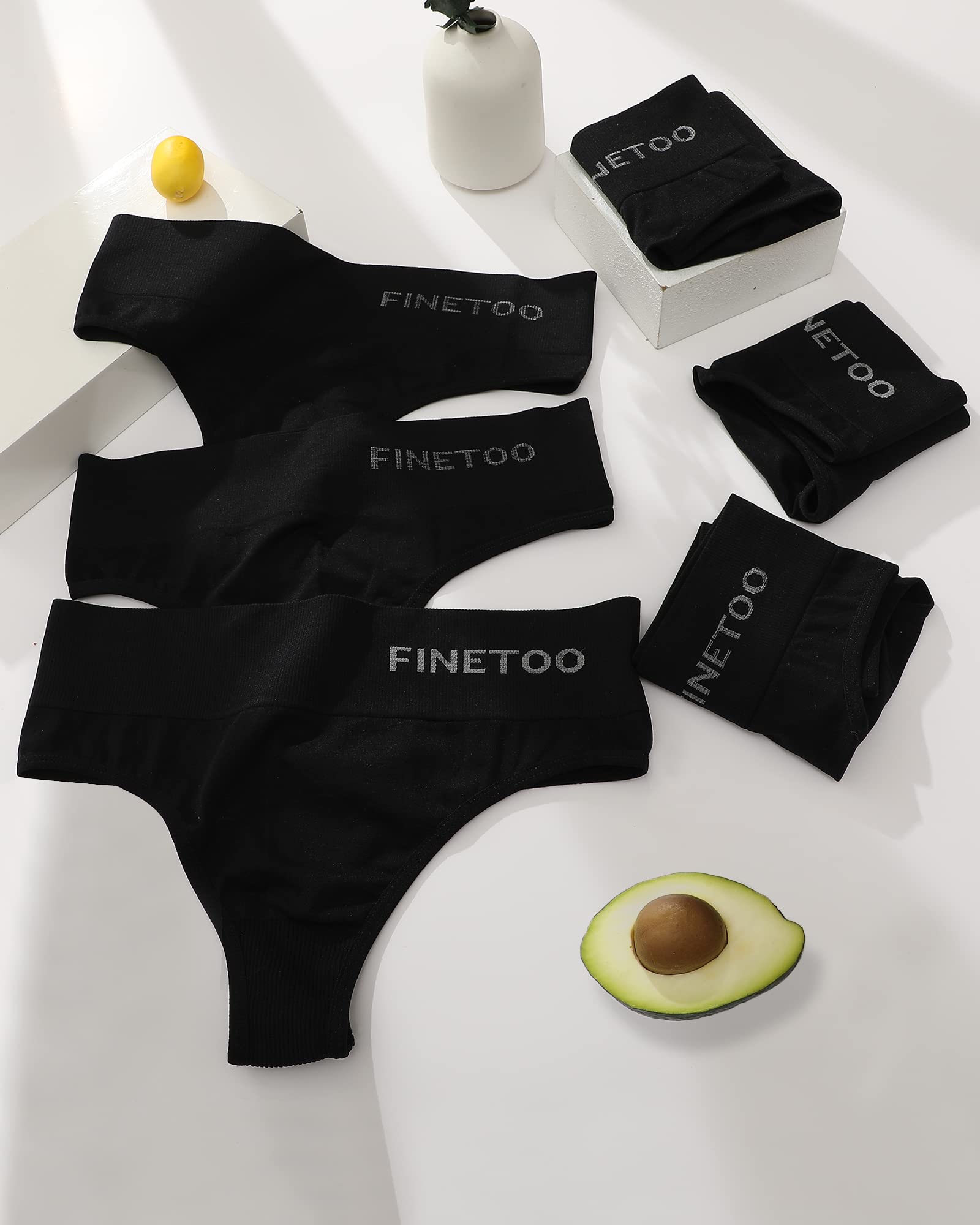 FINETOO 6 Pack High Waisted Thongs for Women - Nylon Spandex Underwear, Breathable Soft Stretchy Panties, High Rise Seamless Briefs S-XL - Perfect for Everyday Wear, Yoga & Workout