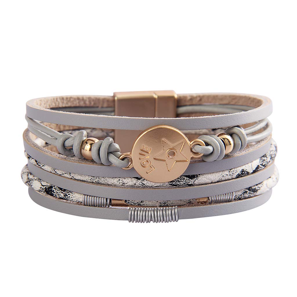 AZORA Women's Leather Wrap Bracelet - Multi Strand Leopard Print Cuff Bangle for Women & Teens | Boho Chic Jewelry Gift for Birthday, Party & Everyday Wear
