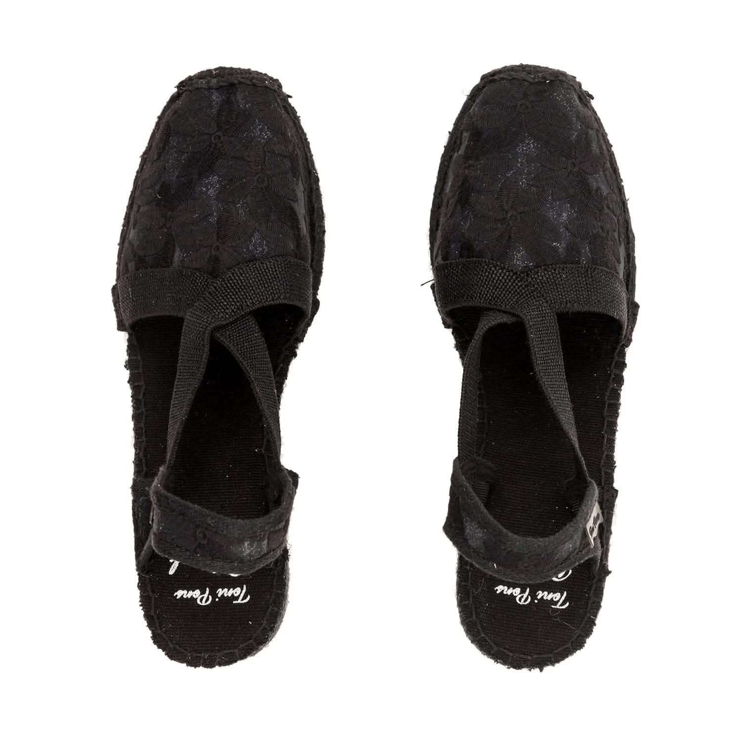 Women's Embroidered Black Cotton Blend Wedge Espadrilles - Comfortable Summer Sandals for Beach, Casual Outings & Weddings | Terra 7FBK