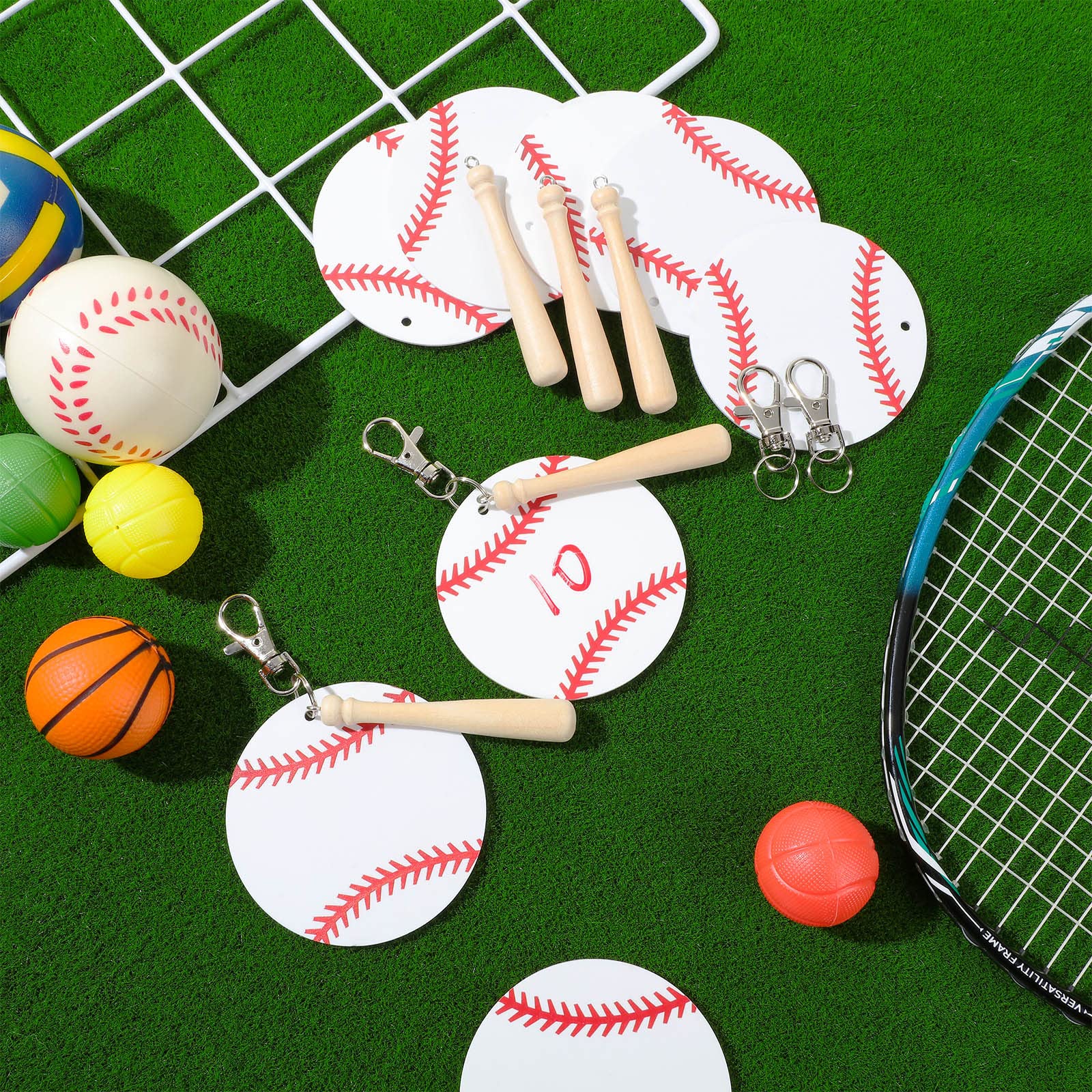Cunno 36-Piece Acrylic Keychain Kit for Basketball, Baseball, Softball & Tennis - 12 Blank Acrylic Keyrings & 12 Swivel Snap Hook Keychains - Perfect for Team Sports Gifts, Fan Merchandise & Player Accessories