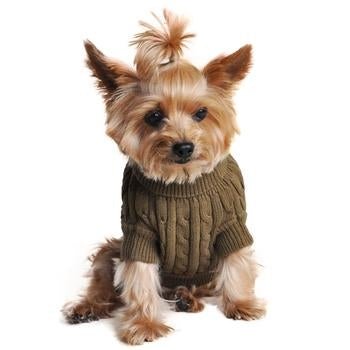 Premium Combed Cotton Cable Knit Dog Sweater - Soft & Warm Herb Green Winter Pet Clothing for Small to Medium Dogs - Perfect for Outdoor Walks & Cozy Indoor Wear