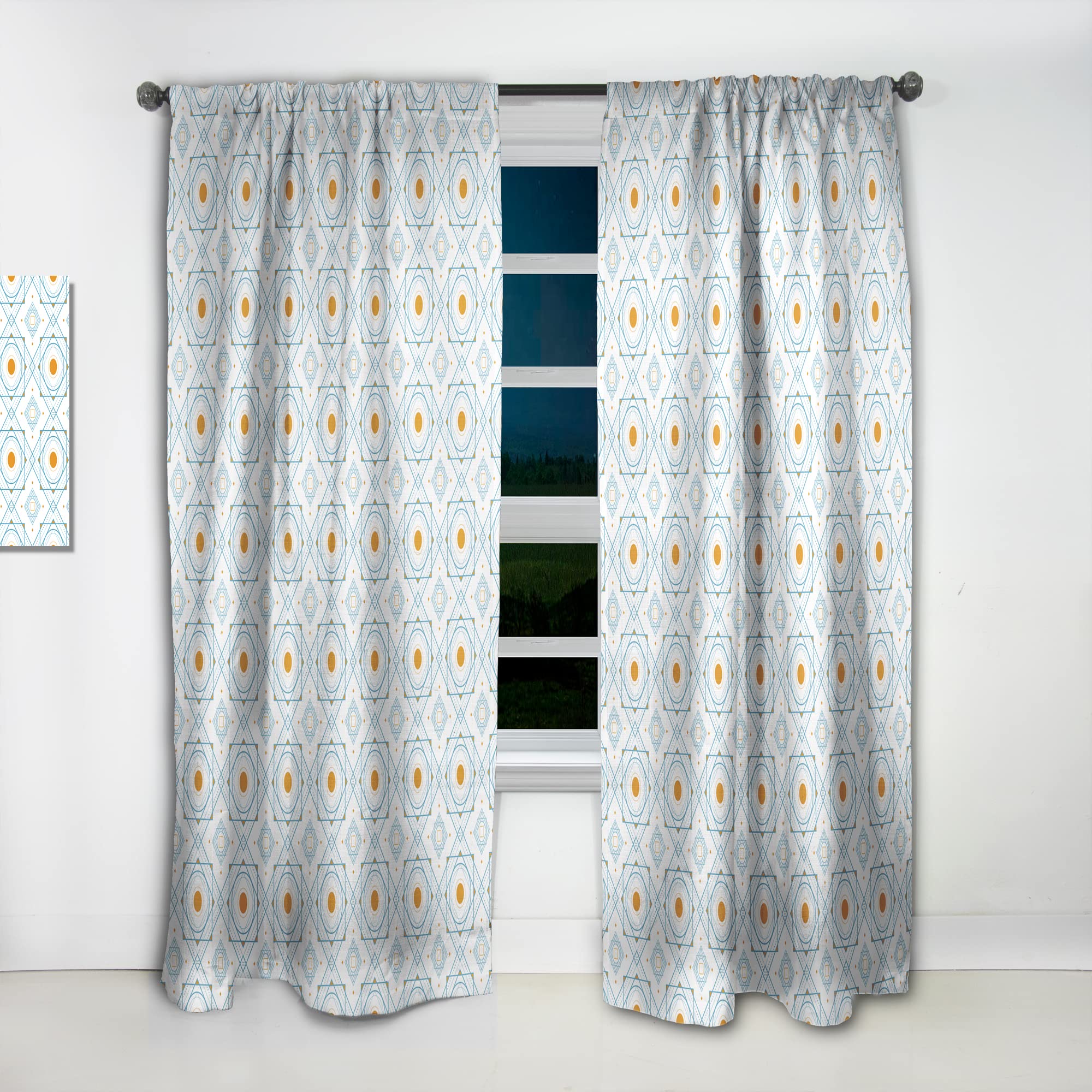 DesignQ Retro Minimalist Orange & Blue Thermal Insulated Curtains - Single Panel 52x90 Inch - Bedroom & Living Room Window Drapes for Home Decor & Light Blocking