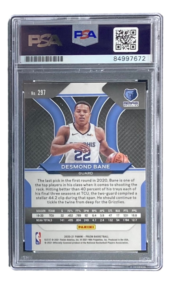 Desmond Bane 2020 Panini Prizm #297 Rookie Card Autographed PSA/DNA Gem Mint 10 - Perfect for NBA Memorabilia Collections, Sports Trading, and Investment