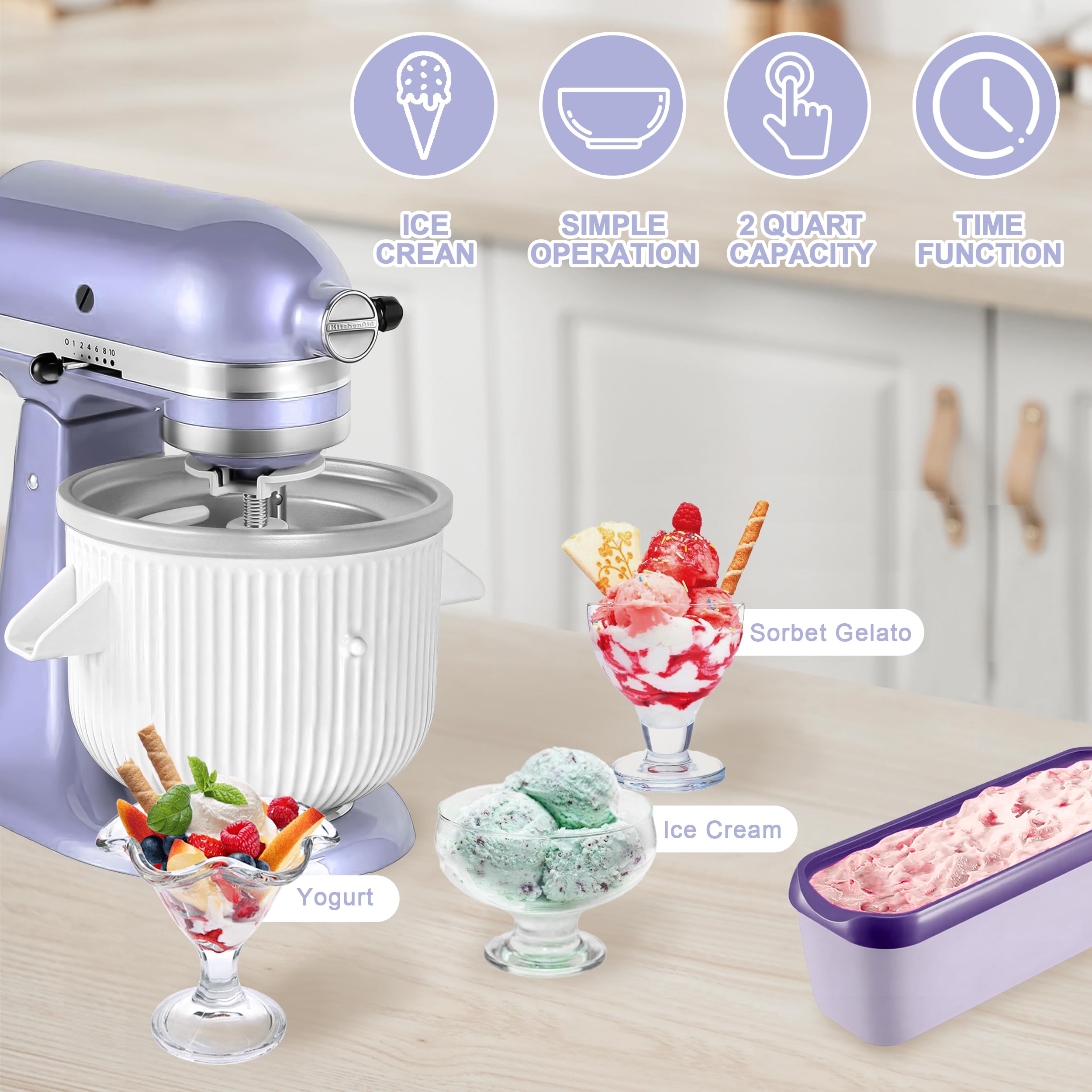 KitchenAid Ice Cream Maker Attachment - 2 Quart Frozen Yogurt, Sorbet & Gelato Maker for KitchenAid 4.5+ Stand Mixers | Homemade Ice Cream Containers & Accessories | Perfect for Summer Desserts, Parties & Family Treats