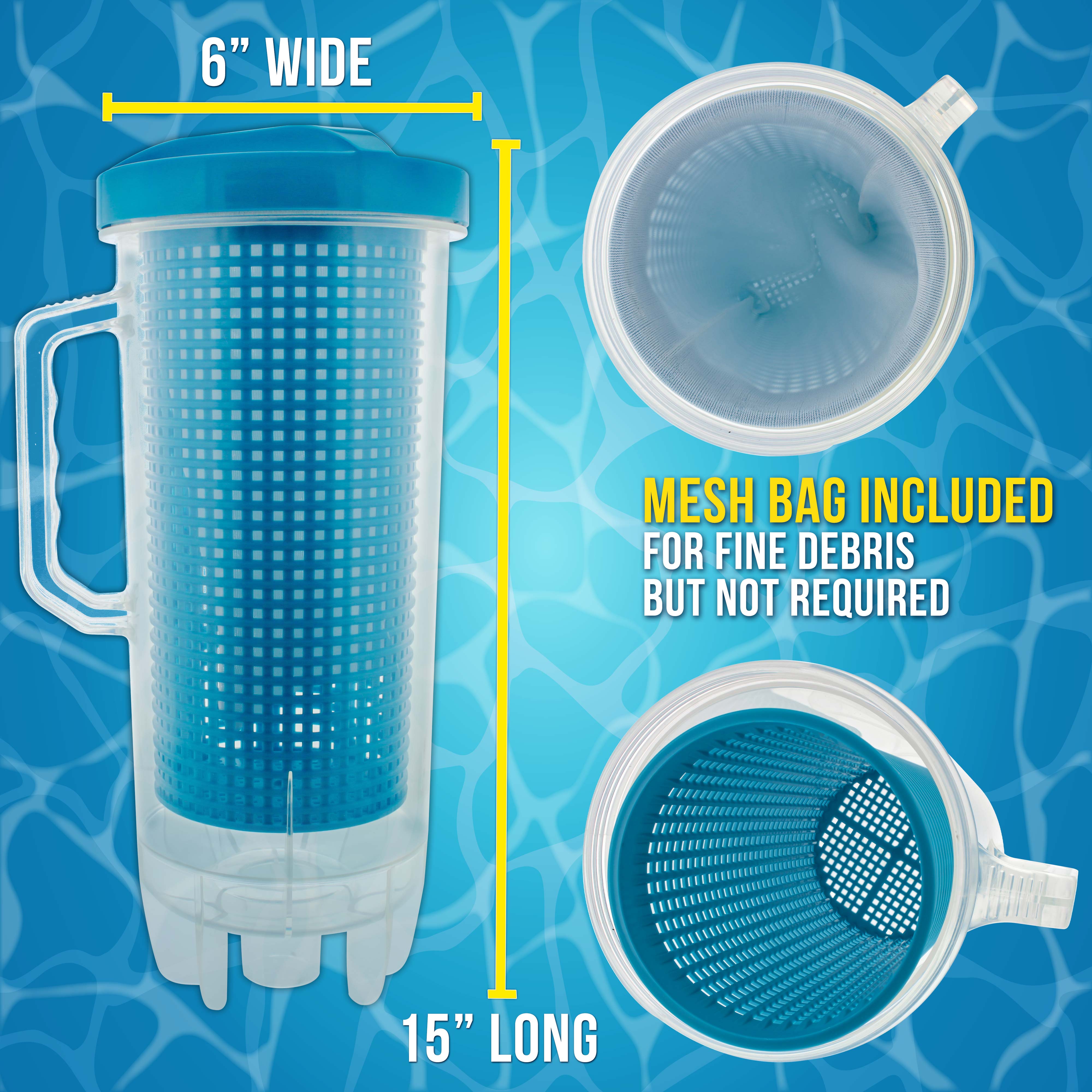 **U.S. Pool Supply® Inline Pool Leaf Canister with Large Plastic Mesh Basket & Mesh Bag – Fits 1.5” Pool Cleaner Vacuum Hose – Skims Leaves, Prevents Clogging – Ideal for Inground & Above Ground Pools**