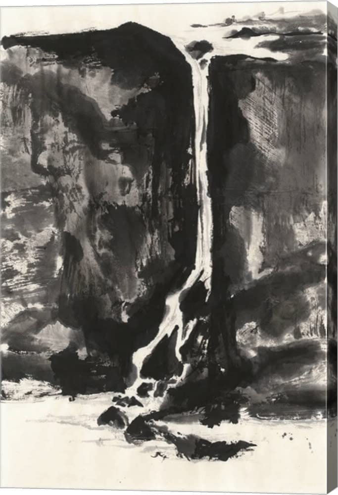 Sumi Waterfall View II by Chris Paschke - Stretched Canvas Wall Art, 11x16 Inches, Ready to Hang, Nature Landscape Painting for Living Room, Bedroom & Office Decor