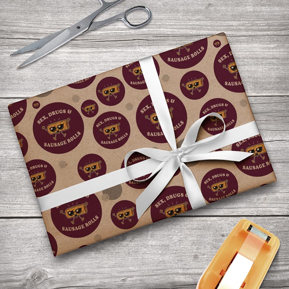 Funny Humor Wrapping Paper Roll - Premium Kraft Gift Wrap with 'Sex Drugs and Sausage Rolls' Graphic Design | Perfect for Birthday Gifts, Christmas Presents & Party Decorations