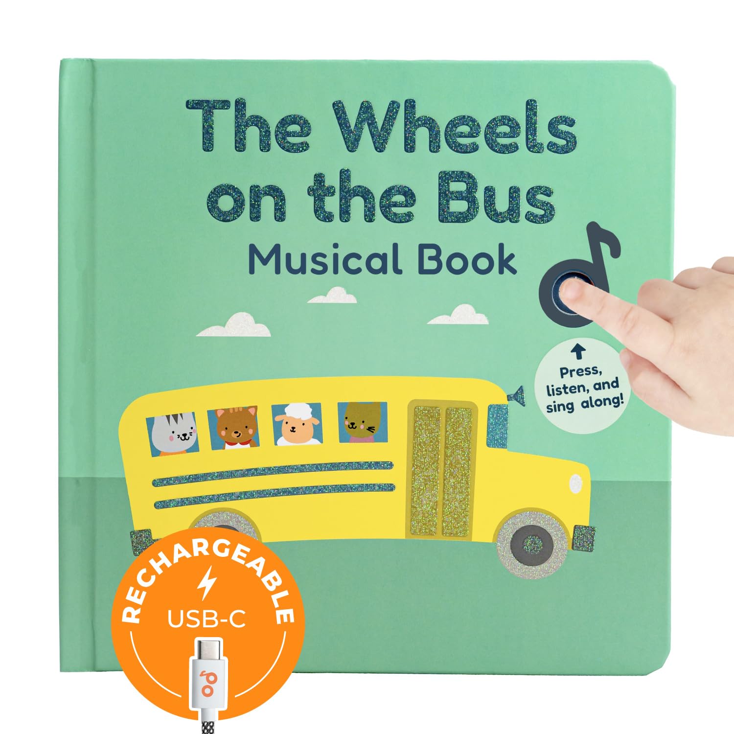 Calis Books The Wheels on The Bus - Rechargeable Musical Book for Toddlers 1-3 | No Batteries Needed | Interactive Learning Toy & Sound Book for 1 Year Old | Perfect for Storytime, Travel & Early Education
