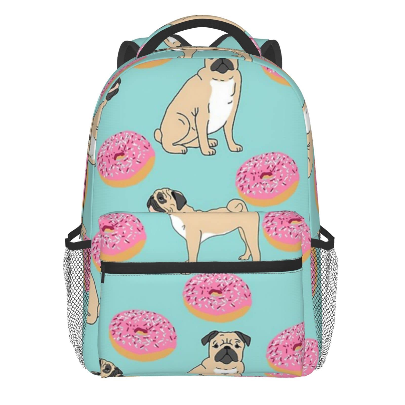 Funny Pug & Donuts Backpack - Cute Cartoon Dog School Bag for Middle School & College Students, Laptop Bookbag for Teens - Perfect for School, Travel & Everyday Use