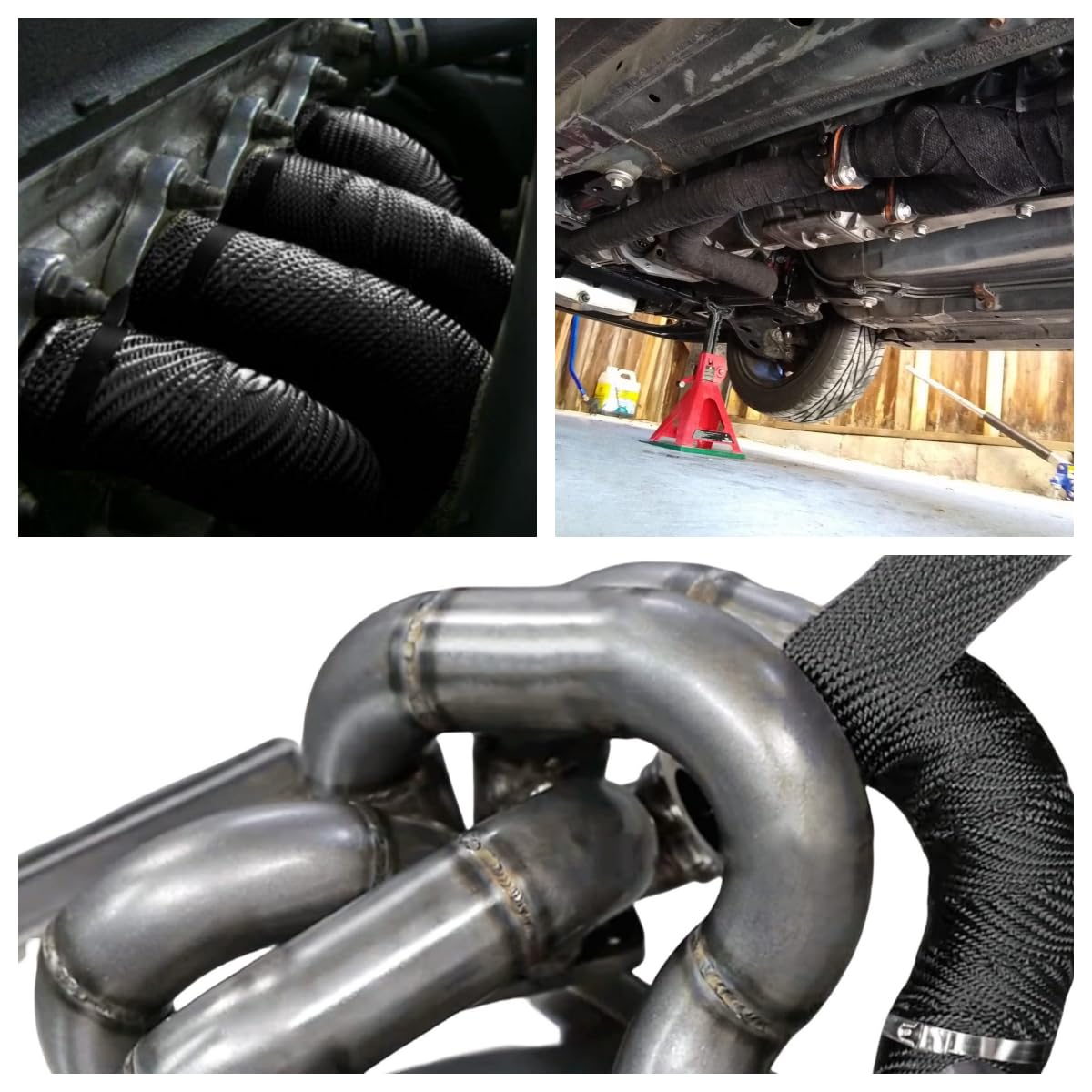 2 Inch x 16.5 Feet High-Temperature Exhaust Manifold Heat Wrap Tape - Black Thermal Insulation Wrap with Stainless Steel Ties Kit for Automotive, Motorcycle & Performance Vehicles - Heat Protection for Engine Bays & Exhaust Systems