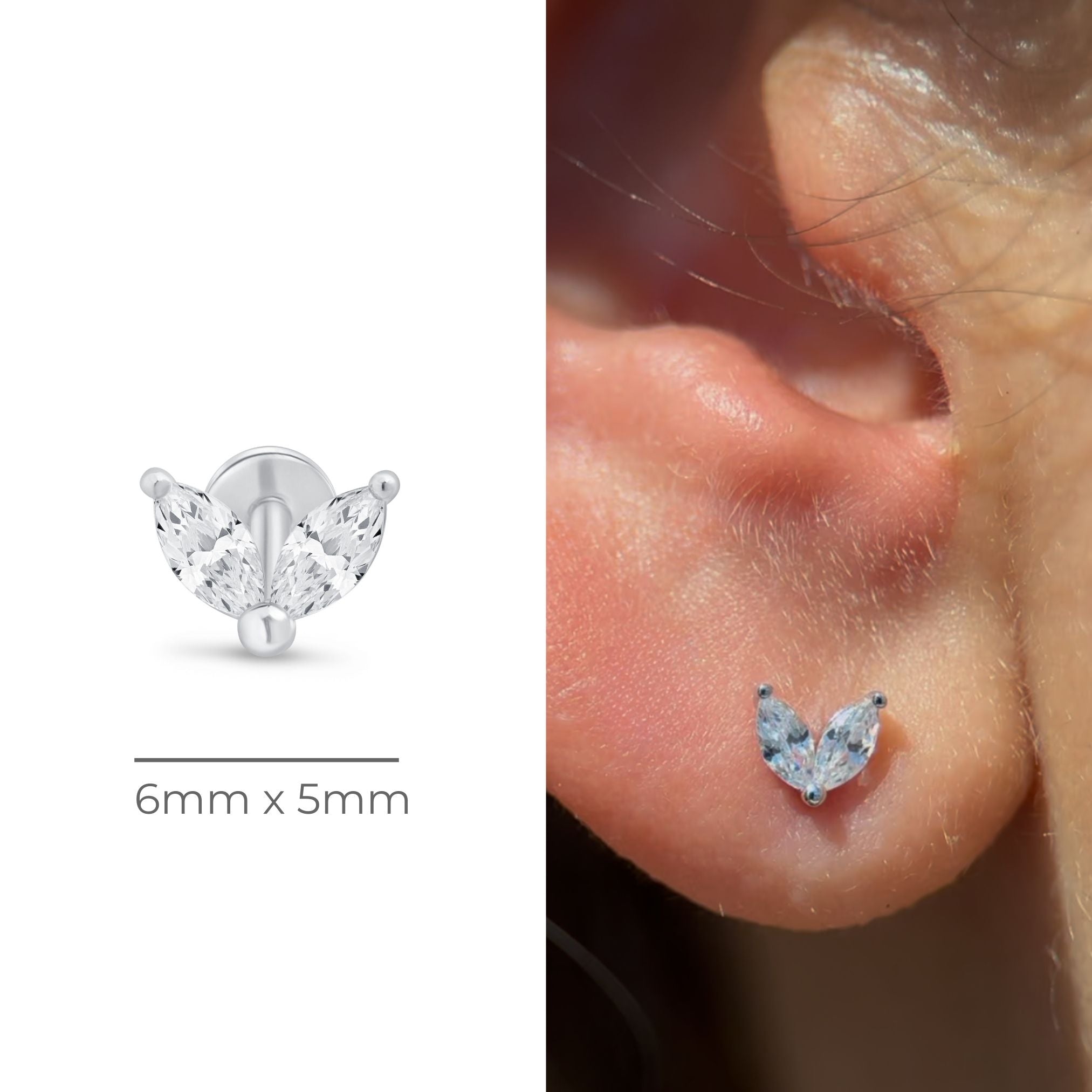 14k White Gold Cubic Zirconia Double Marquise Flat Back Stud Earrings - Elegant Bridal Jewelry & Gift for Women, Perfect for Weddings, Anniversaries and Special Occasions