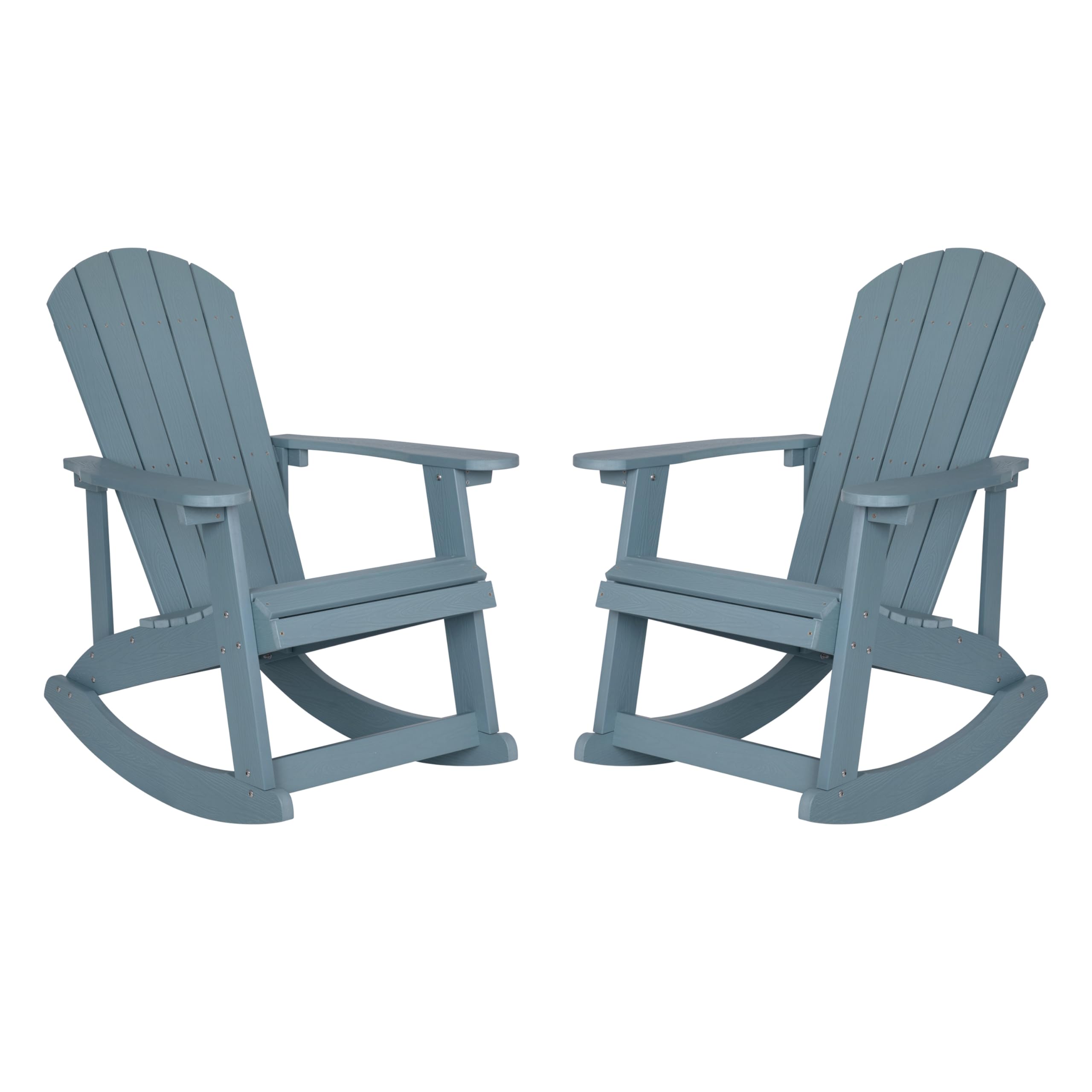Flash Furniture Savannah Poly Resin Wood Adirondack Rocking Chair Set of 2 - All-Weather Sea Foam Polystyrene - Stainless Steel Hardware - Perfect for Patio, Garden & Poolside Relaxation