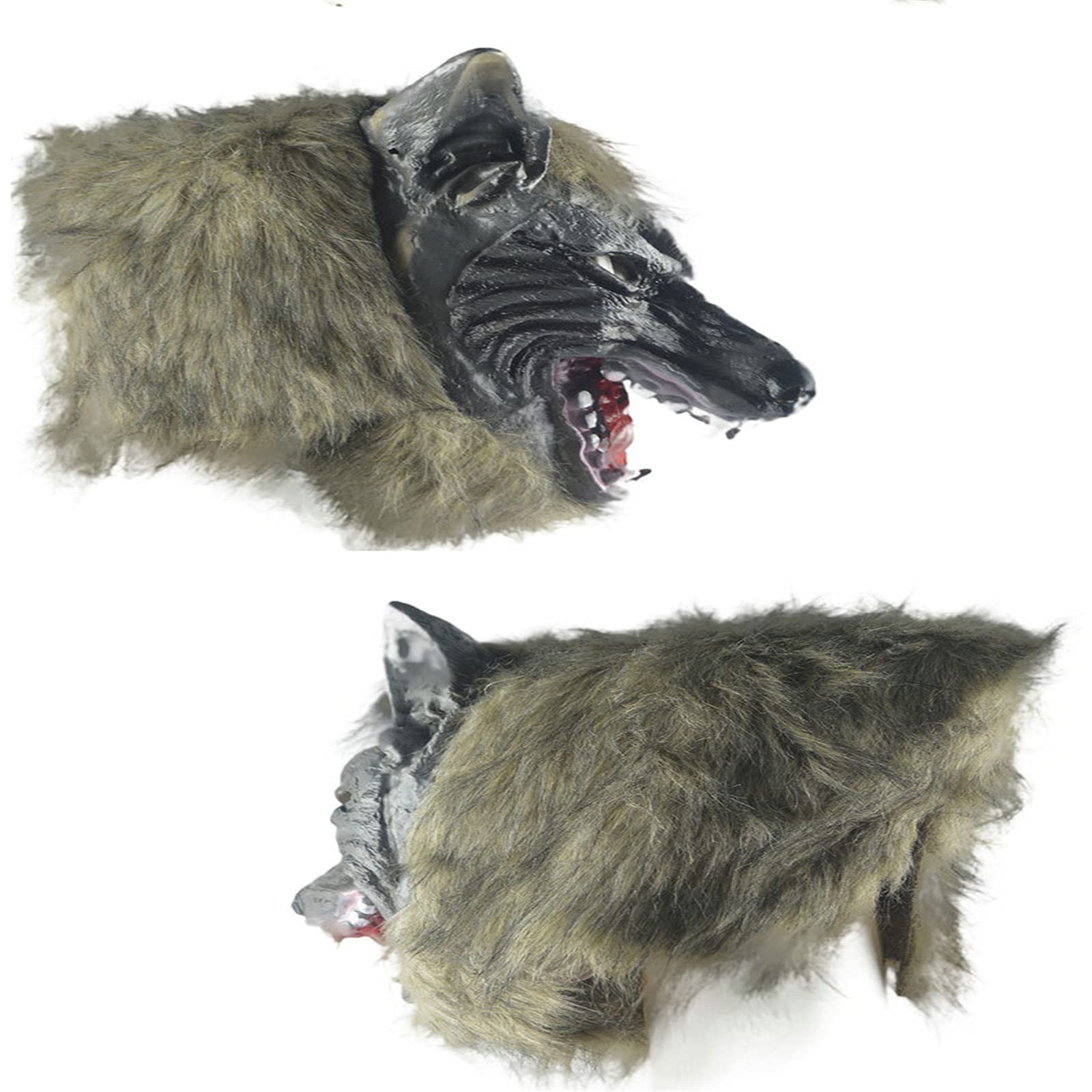 Realistic Werewolf Mask Set with Claws Gloves - Halloween Wolf Costume for Adults & Kids - Gray Wolf Head Mask for Cosplay, Halloween Parties & Scary Costume Events