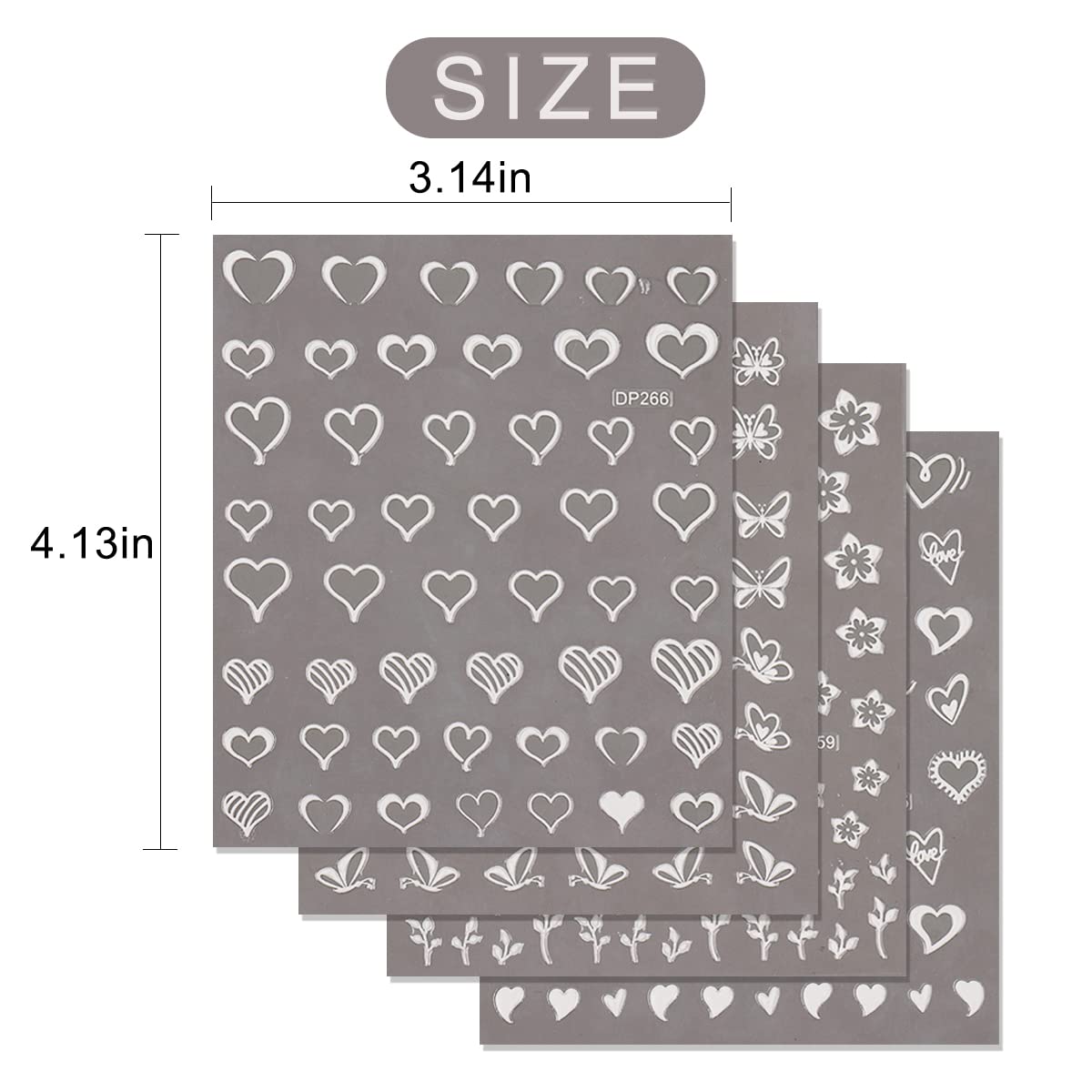 3D Valentine's Day Nail Stickers - White Heart, Love Butterfly & Cherry Blossom Nail Art Decals for Women | Solid & Hollow Heart Designs | Manicure Decor Sheets | Perfect for Romantic Dates, Weddings & Special Occasions (White)