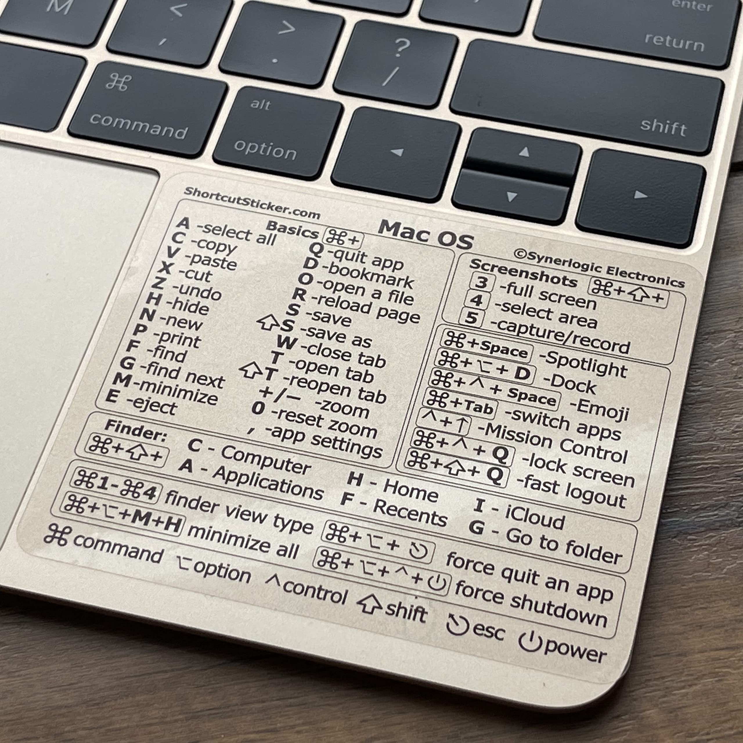 Synerlogic Universal Mac OS Keyboard Shortcut Stickers - No-Residue Transparent Vinyl for MacBook Air/Pro/iMac/Mini - Perfect for Coding, Design & Productivity (Clear)