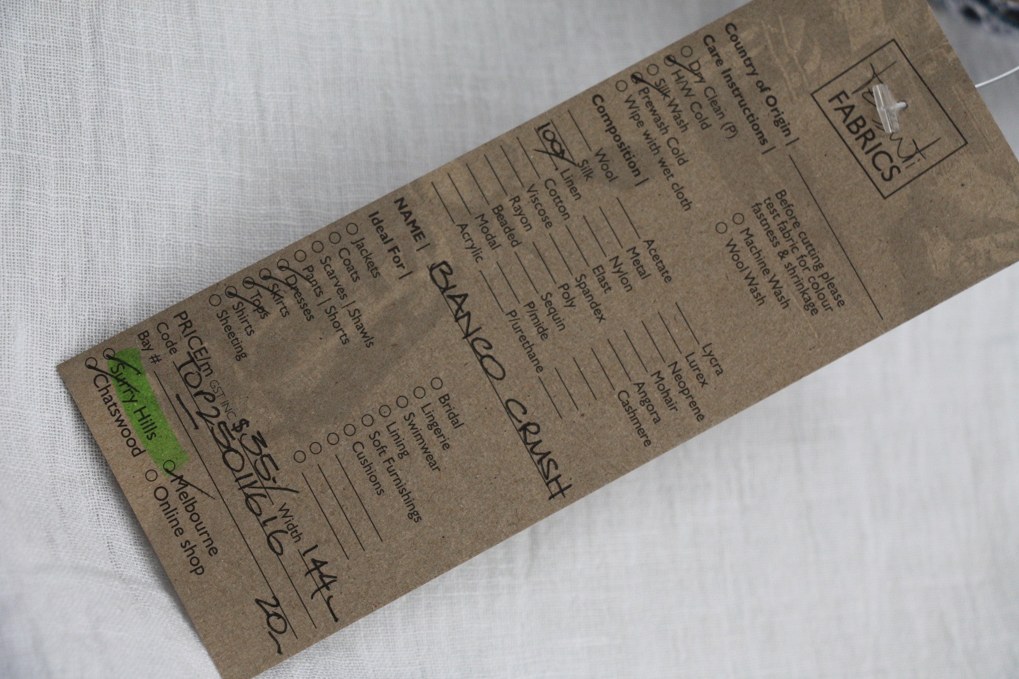 Bianco Crush Crinkle Linen Fabric - Soft Textured Linen for Home Decor, Clothing & DIY Crafts | Perfect for Curtains, Table Runners & Fashion Accessories