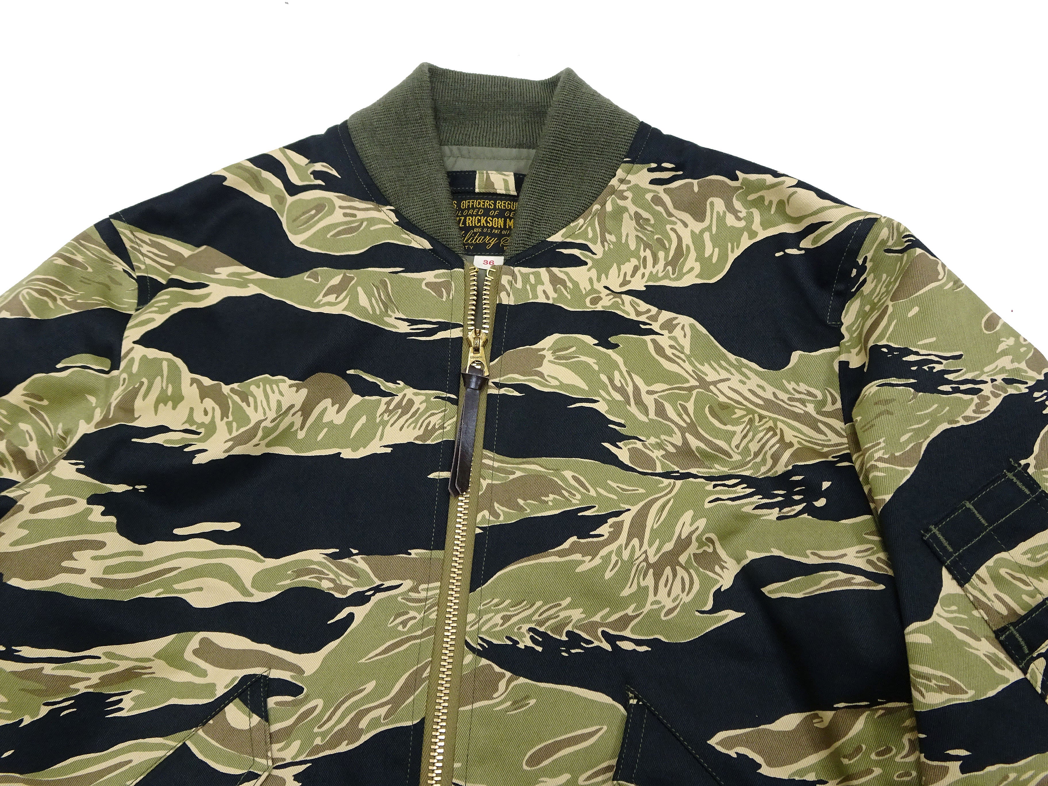 Buzz Rickson Men's L-2B Flight Jacket - Civilian Model Tiger Stripe Camouflage Cotton Twill Bomber Jacket (L2 BR15515) | Vintage Military Style Outerwear for Casual Wear & Aviation Enthusiasts