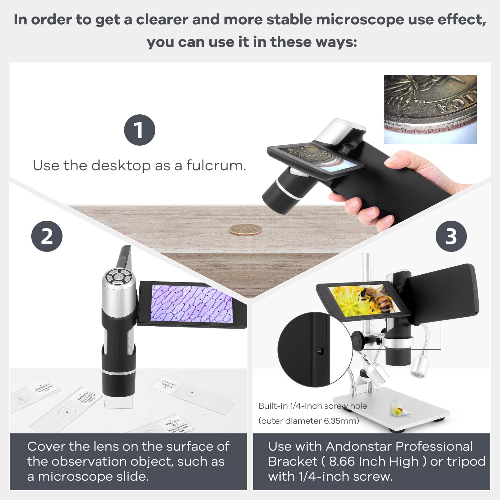 Andonstar AD203 Digital Coin Microscope with 4