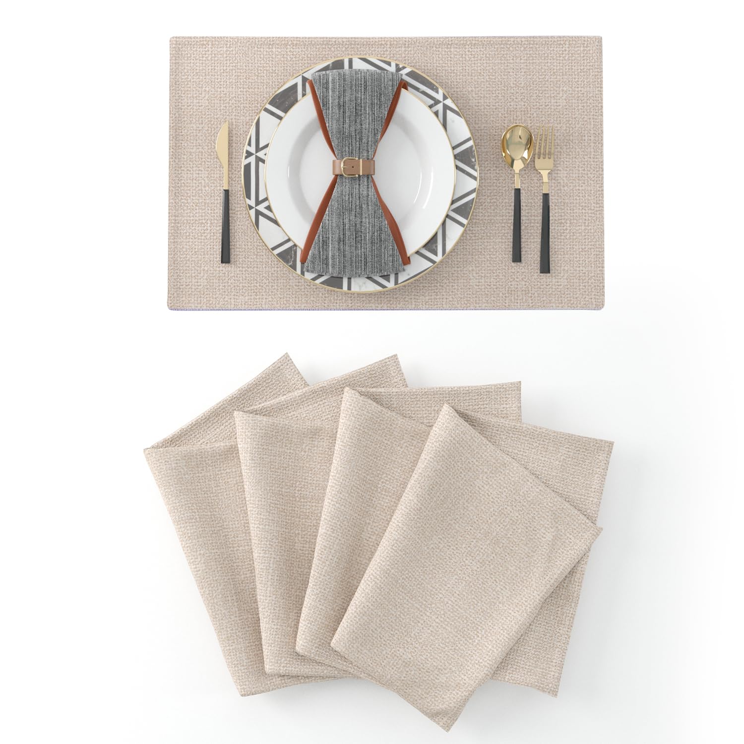 Set of 4 Soft Caddice Faux Linen 2-Sided Heat Resistant Placemats - 12