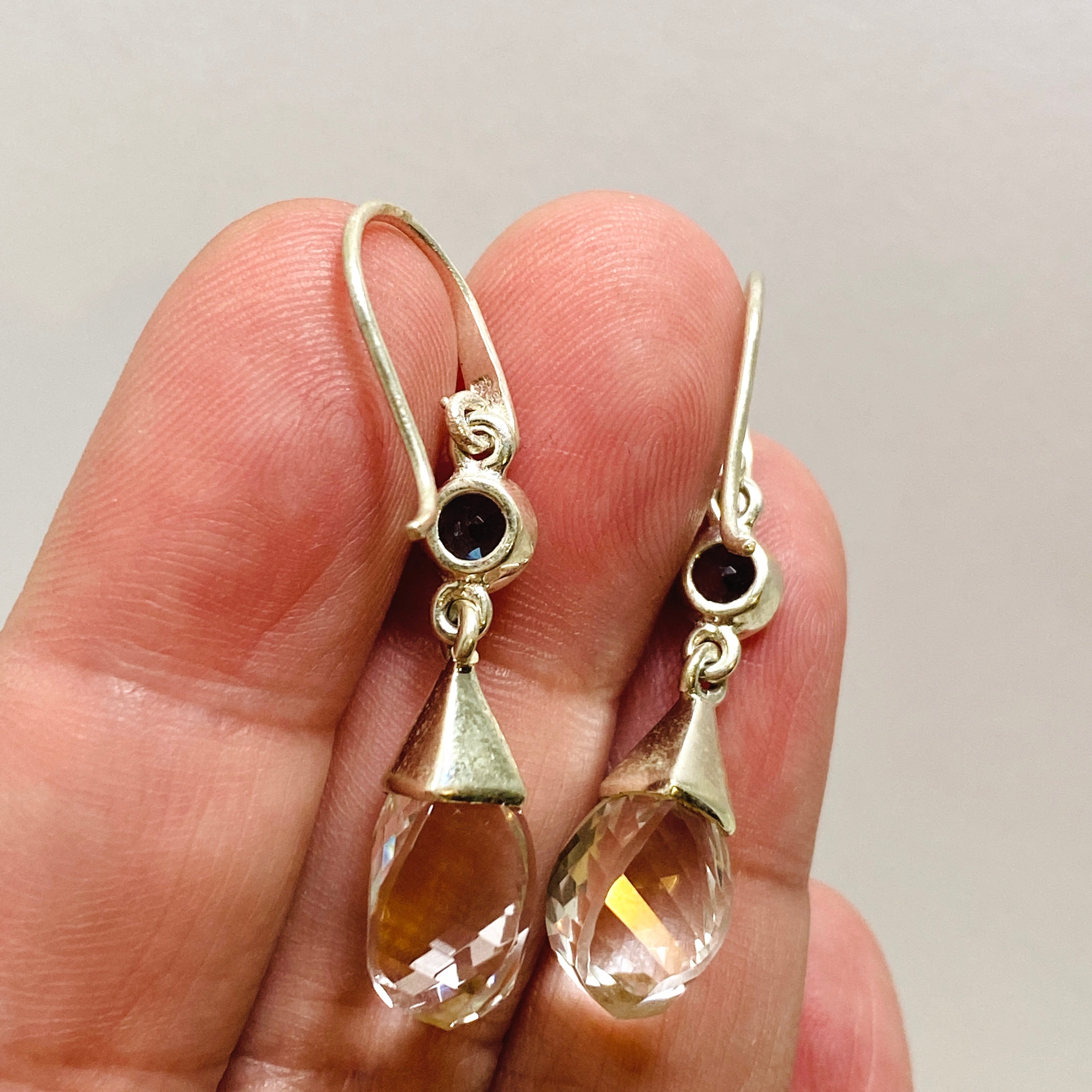 Stunning Clear Quartz Briolette Faceted Earrings with Blue Topaz Accent Stones - Elegant Dangle Earrings for Women - Perfect for Weddings, Parties & Special Occasions