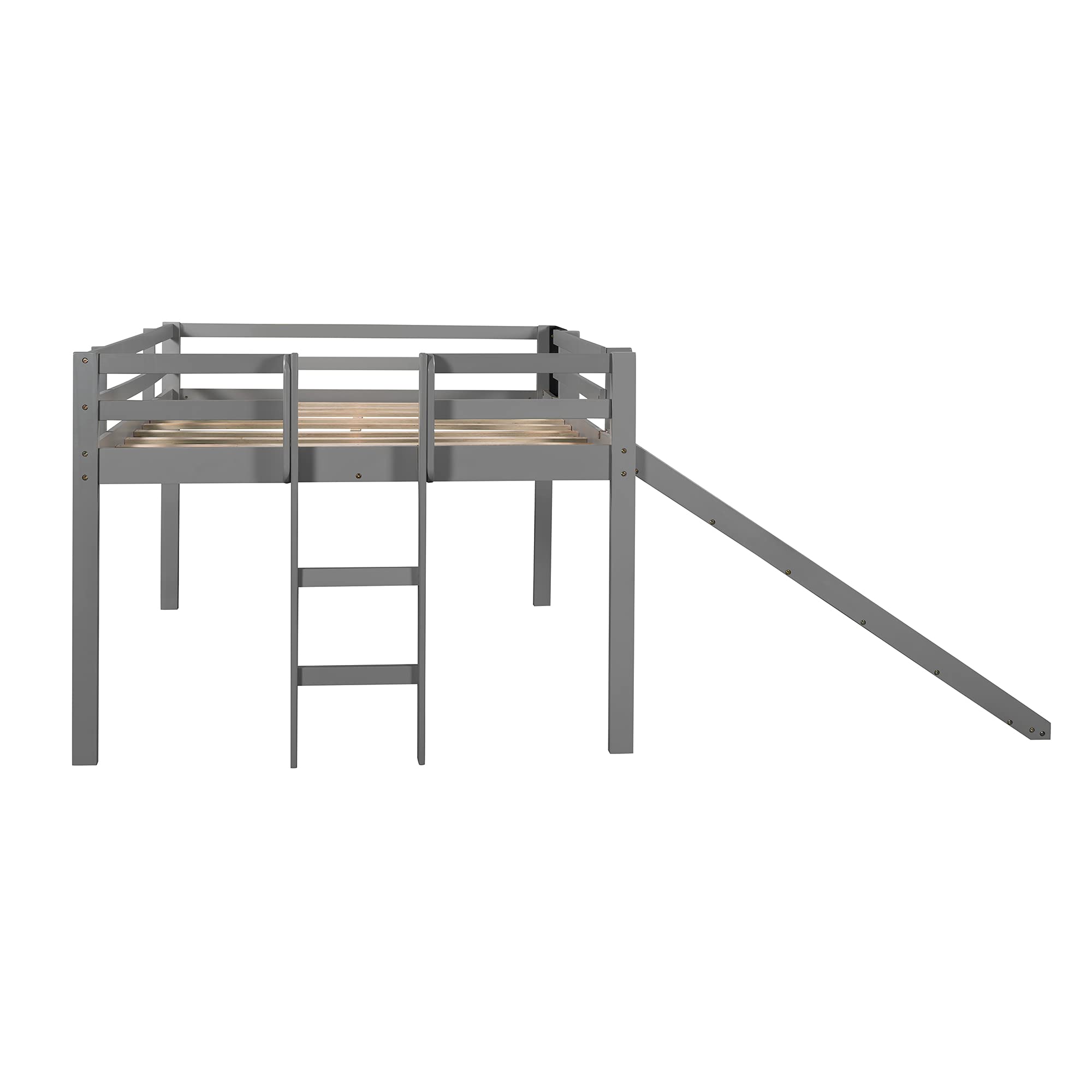 Harper & Bright Designs Full Loft Bed with Slide - Wooden Low Loft Bed for Kids with Chalkboard, Ladder & Safety Guardrail - Space-Saving Bed Frame for Small Bedrooms, Playrooms & Guest Rooms (Full Size, Grey)