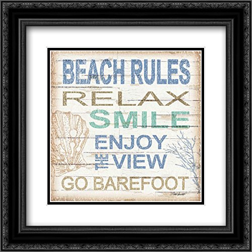 15x15 Black Ornate Framed Double Matted Museum Art Print - Beach Rules Square Wall Decor for Living Room, Bedroom & Office