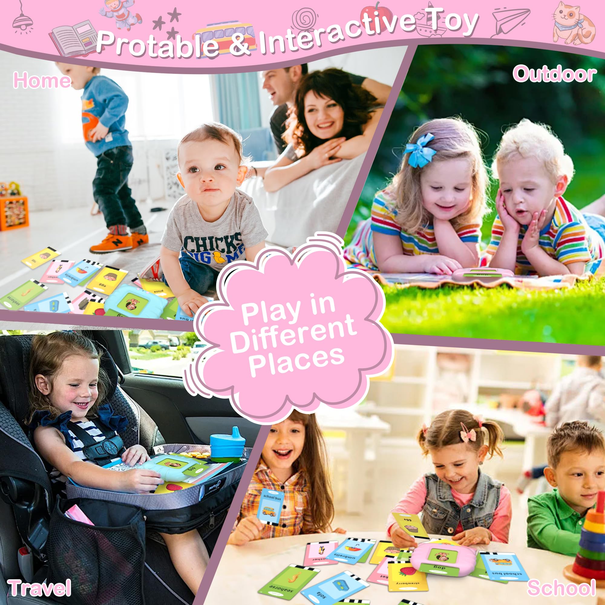 384 Words Pocket Speech for Toddlers - Educational Talking Flash Cards, Montessori Sensory Toys for 1-5 Year Old Girls & Boys | Perfect Birthday Gift & Autism Learning Toy for Preschool Kids | Enhance Early Vocabulary & Speech Development at Home or Classroom