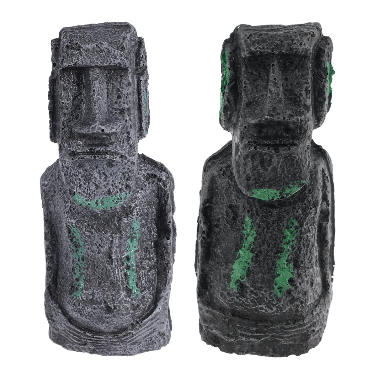 ABOOFAN 2-Piece Ancient Easter Island Moai Statue Head Resin Replica - Aquarium Ornament for Fish Tank Landscape Decoration - Perfect for Home Decor, Office Desk & Zen Garden Accessories