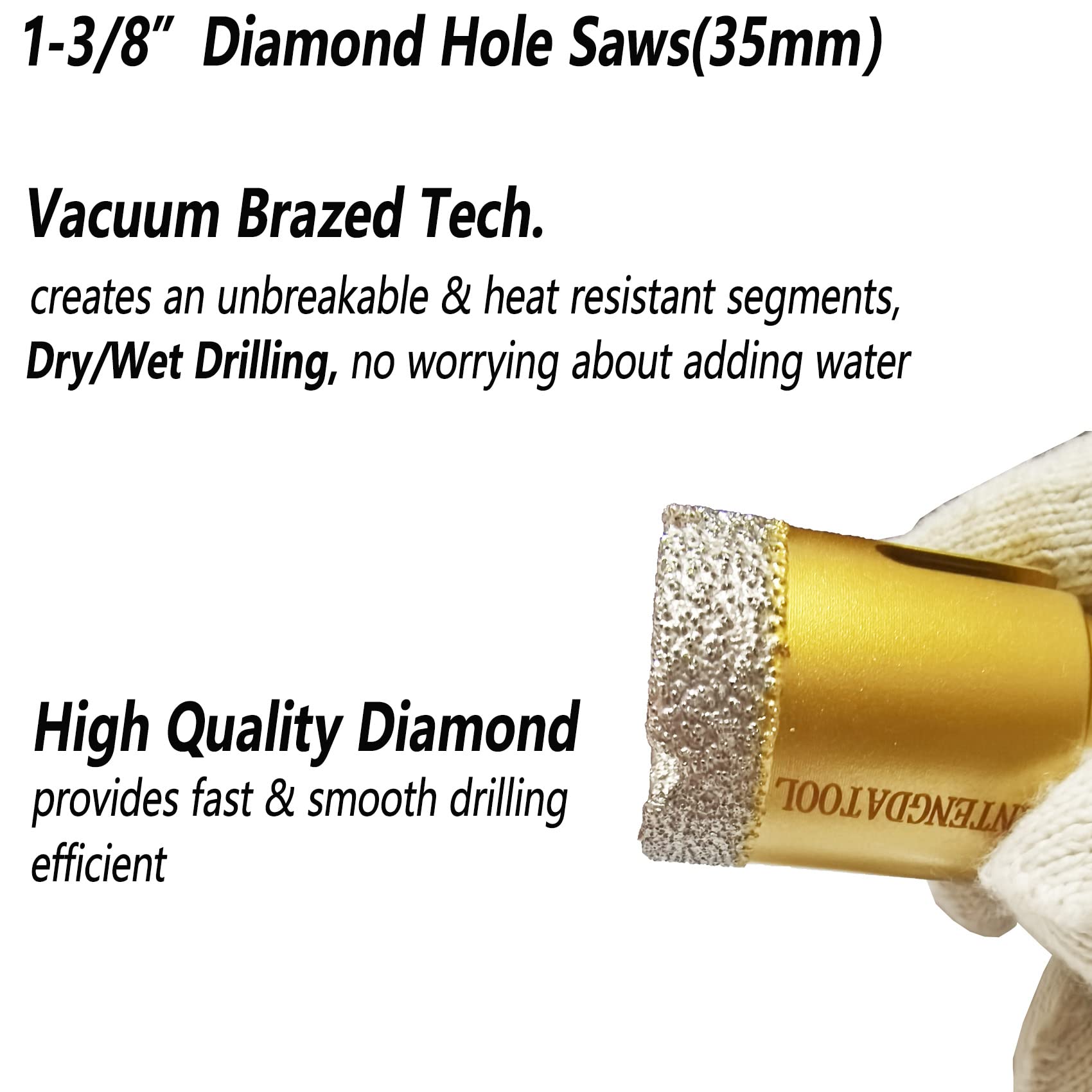 10-Piece Diamond Hole Saw Set for Dry/Wet Drilling - Porcelain, Tile, Ceramic, Marble, Brick & Granite - Core Drill Bits Kit (6/8/10/12/16/20/25/35/55/68mm) - Perfect for Angle Grinder & Professional Tile Installation