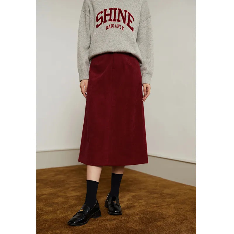 Retro High Waist Corduroy Skirt for Women - Autumn Winter Back Slit Casual Skirt with Length Options | Perfect for Office Commute, Date Nights & Fall Fashion