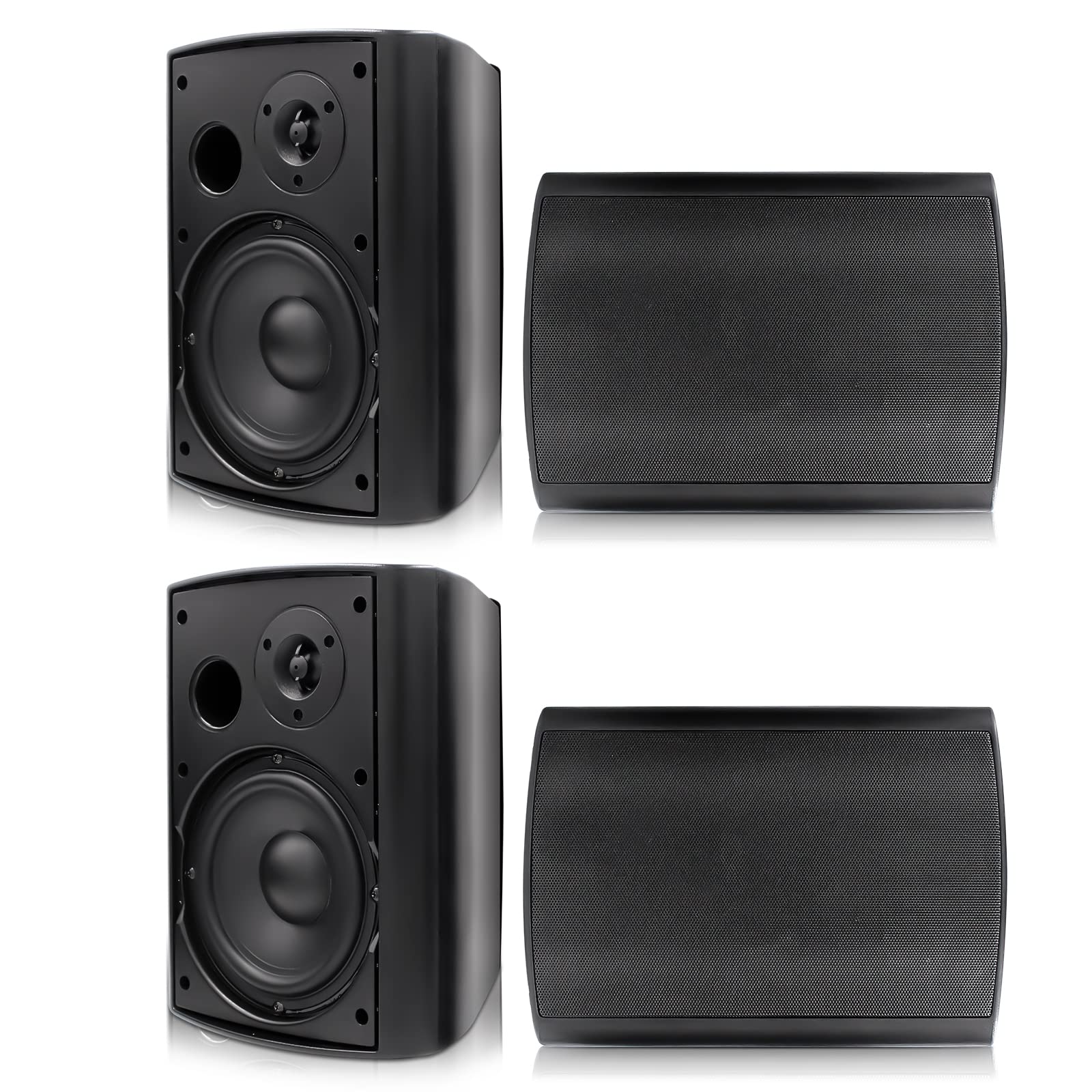 Herdio 6.5 Inch 800W Waterproof Outdoor Bluetooth Speakers - Wall Mounted Sound System with Powerful Bass & Stereo Sound, Multi-Functional Amplifier - Easy Installation for Patio, Deck, Porch, Backyard, Pool Party (2 Pairs Black)