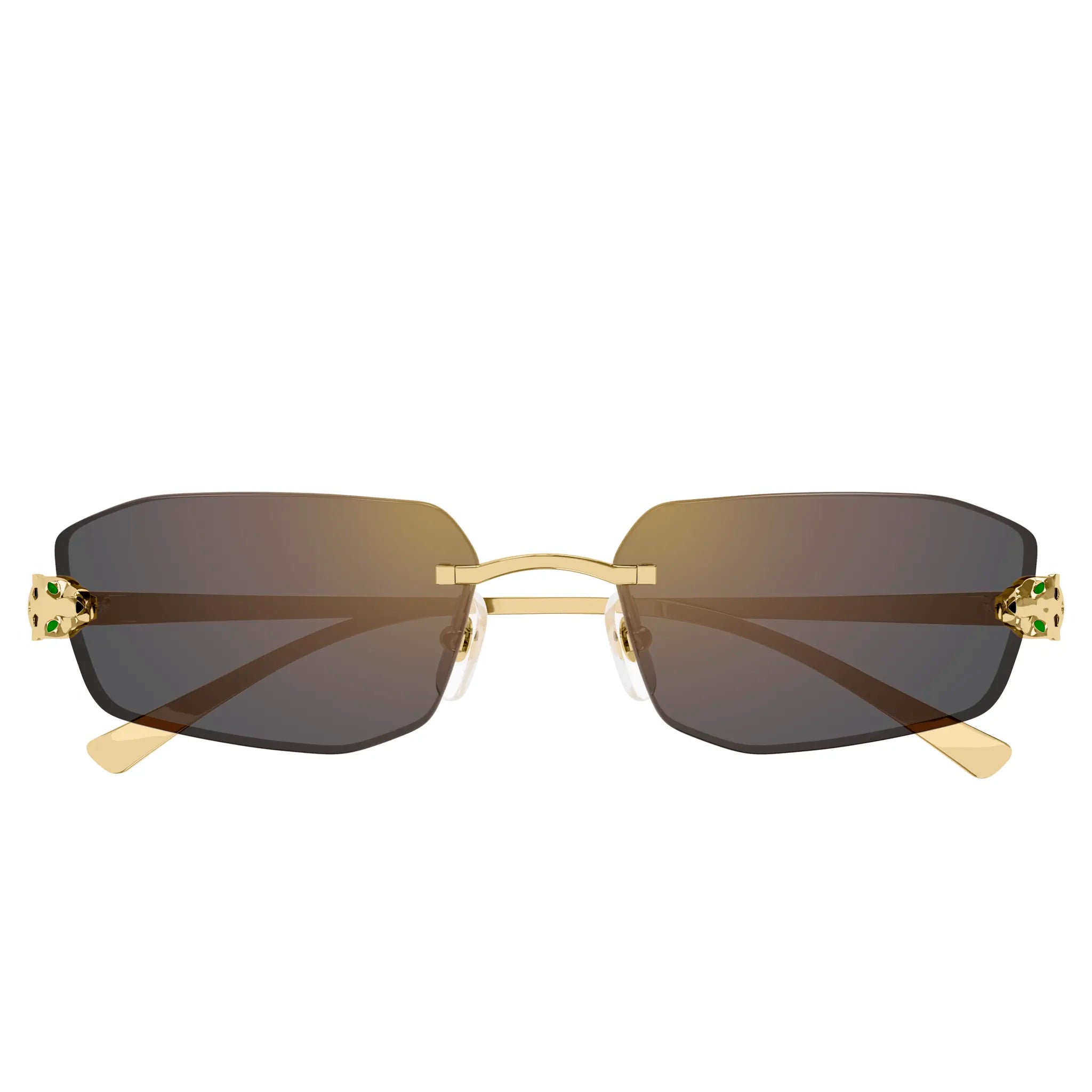 Cartier CT0474S 001 Panthere De Cartier Gold Grey Rimless Sunglasses for Women - Luxury Designer Shades for Driving, Beach & Outdoor Activities