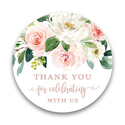 40-Pack Pink Blush Floral Thank You Stickers - Elegant Favor Labels & Seals for Wedding, Baby Shower, Party Favors & Gift Wrapping - Self-Adhesive Decorative Stickers