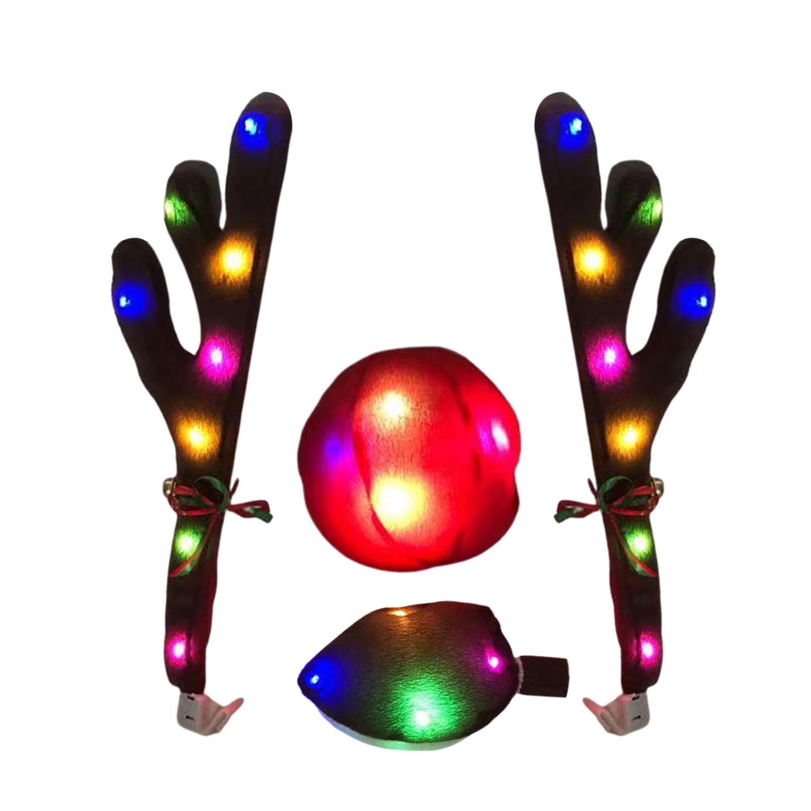 LED Light Up Reindeer Antlers for Cars with Red Nose - Christmas Car Decorations for Holiday Parties & Parades