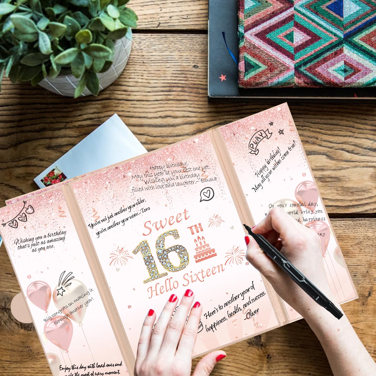 Vuzvuv Rose Gold Sweet 16 Birthday Party Decorations Set - 18x12 Inch Guest Book & Card - Perfect 16th Birthday Gifts for Men & Women - Ideal for Sweet 16 Parties, Milestone Celebrations & Teen Birthday Decor