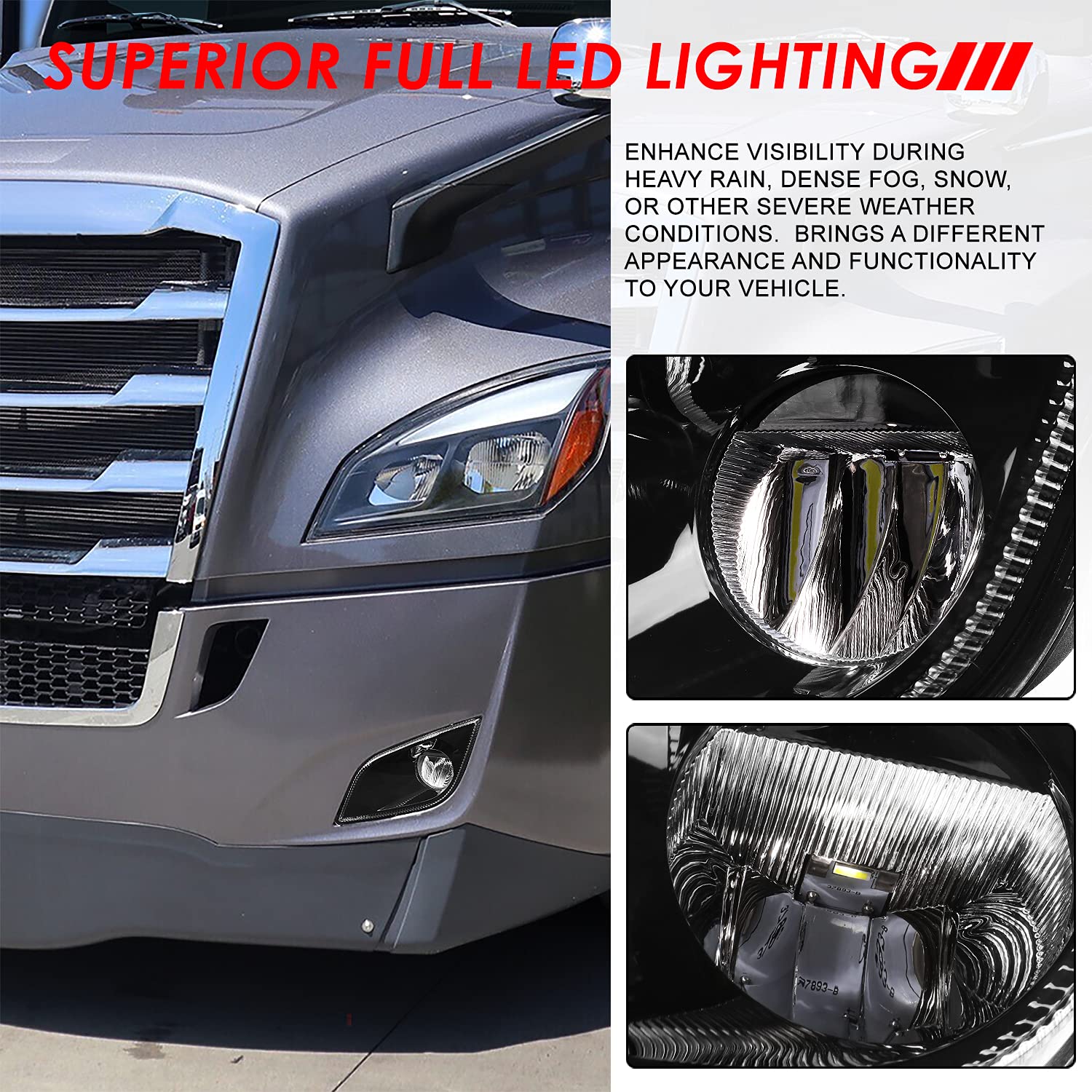 Auto Dynasty High Power LED Front Bumper Driving Fog Lights - Compatible with Freightliner Cascadia 2018-2024 (Driver & Passenger Side, Black Housing) - Durable Fog Lamps for Truck Safety & Night Driving Visibility