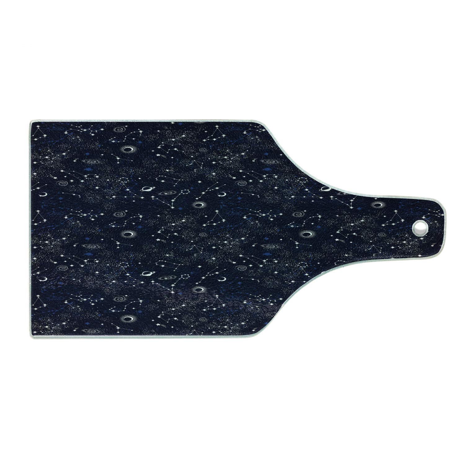 Ambesonne Blue Sky Cutting Board - Repeating Stars Constellation Galaxy Theme Science Outer Space Print - Tempered Glass Cutting & Serving Board - Wine Bottle Shape - Dark Night Blue White - Perfect for Kitchen Prep, Charcuterie Boards & Party Serving