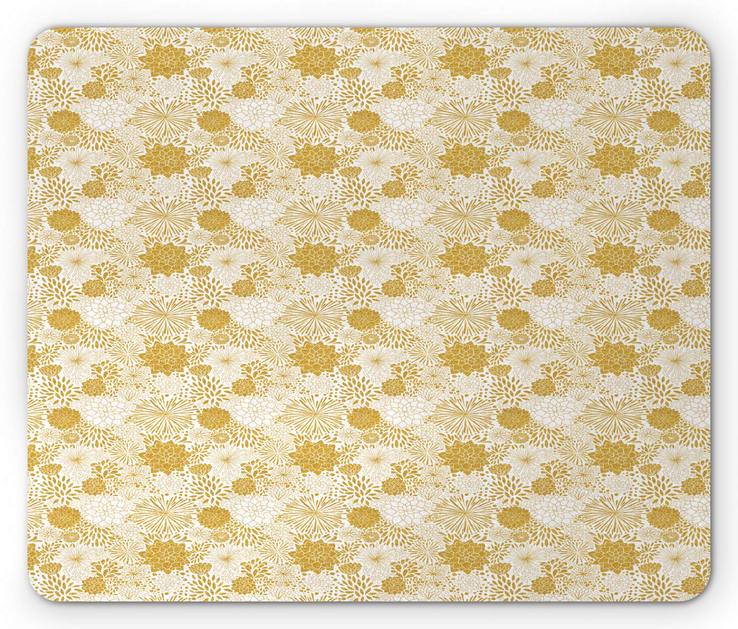 Ambesonne Floral Mouse Pad - Hand Drawn Abstract Floral Design with Blossoming Petals & Leaves, Non-Slip Rubber Base, Standard Size Rectangle Mousepad in Yellow & White - Perfect for Office, Gaming & Home Computer Use